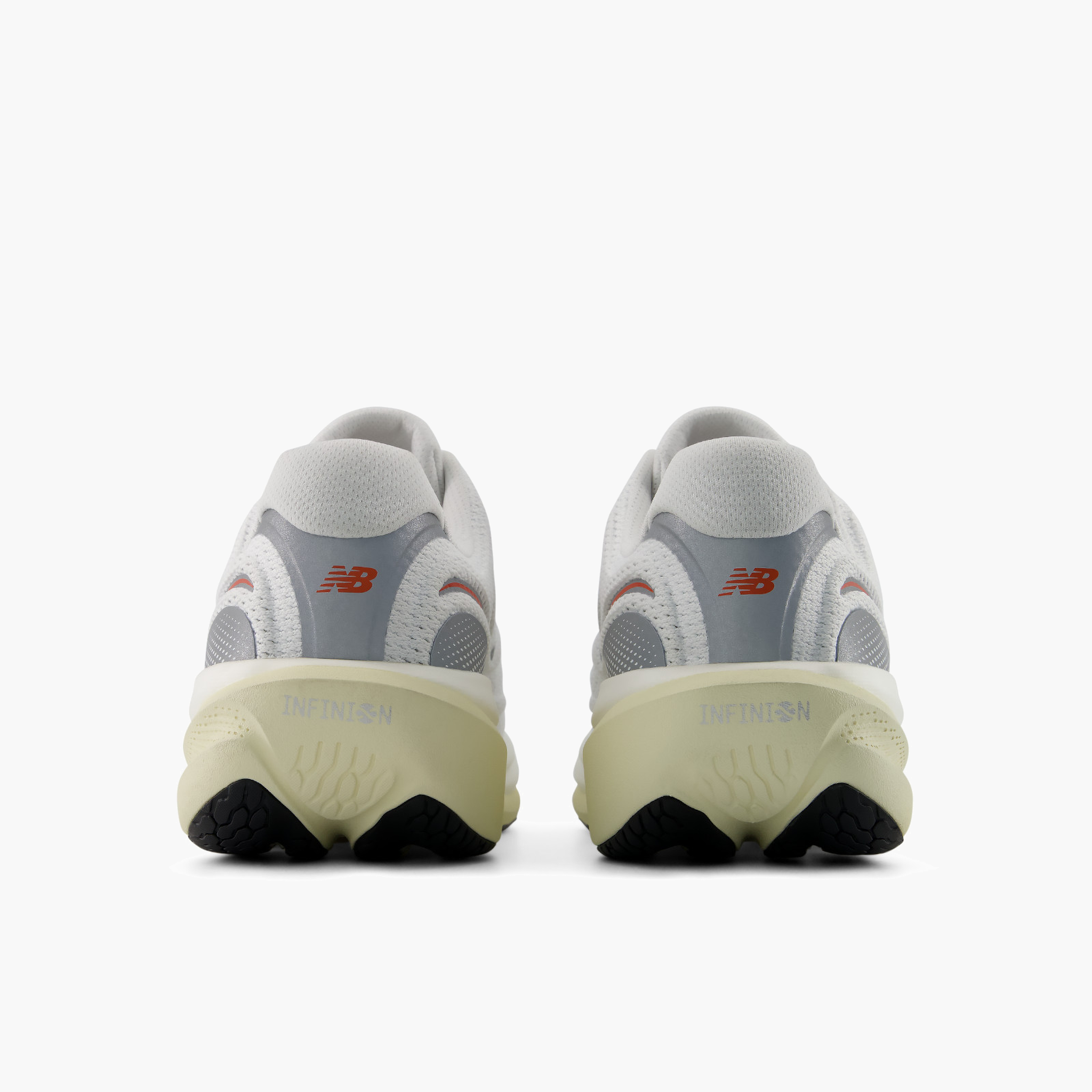 Heel angle shot of Men's 1080 v15 in White / Neoflame