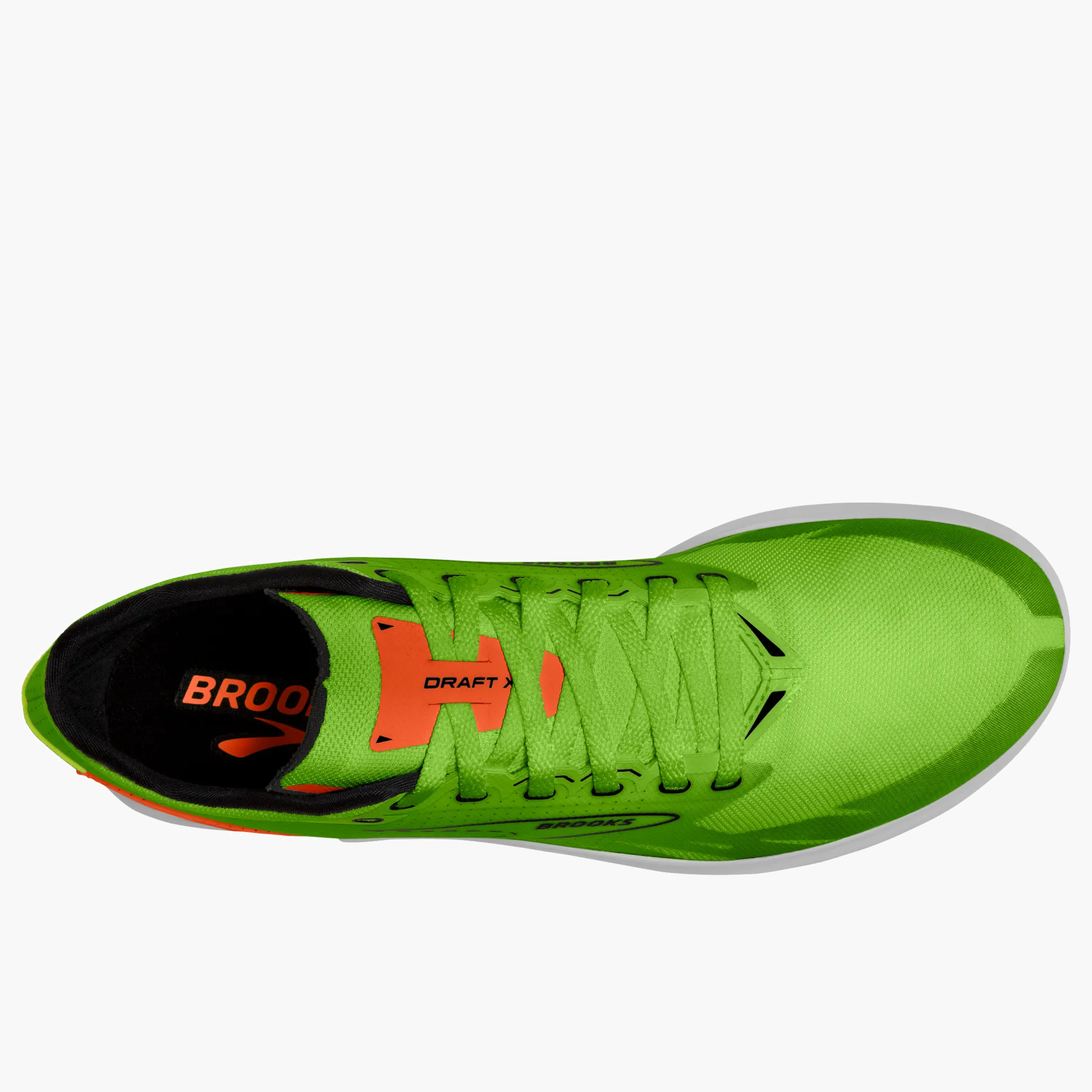 Overhead angle shot of All Gender Draft XC in Green Gecko / Red Orange / White