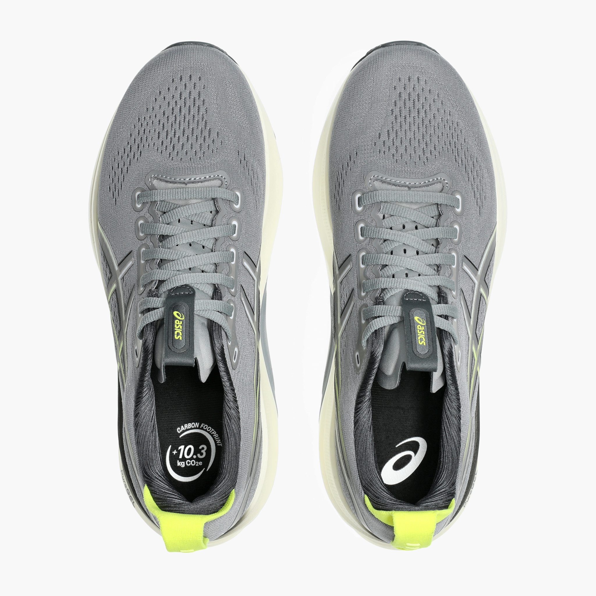 Overhead angle shot of Men's Gel-Kayano 32 in Gravel / Citron
