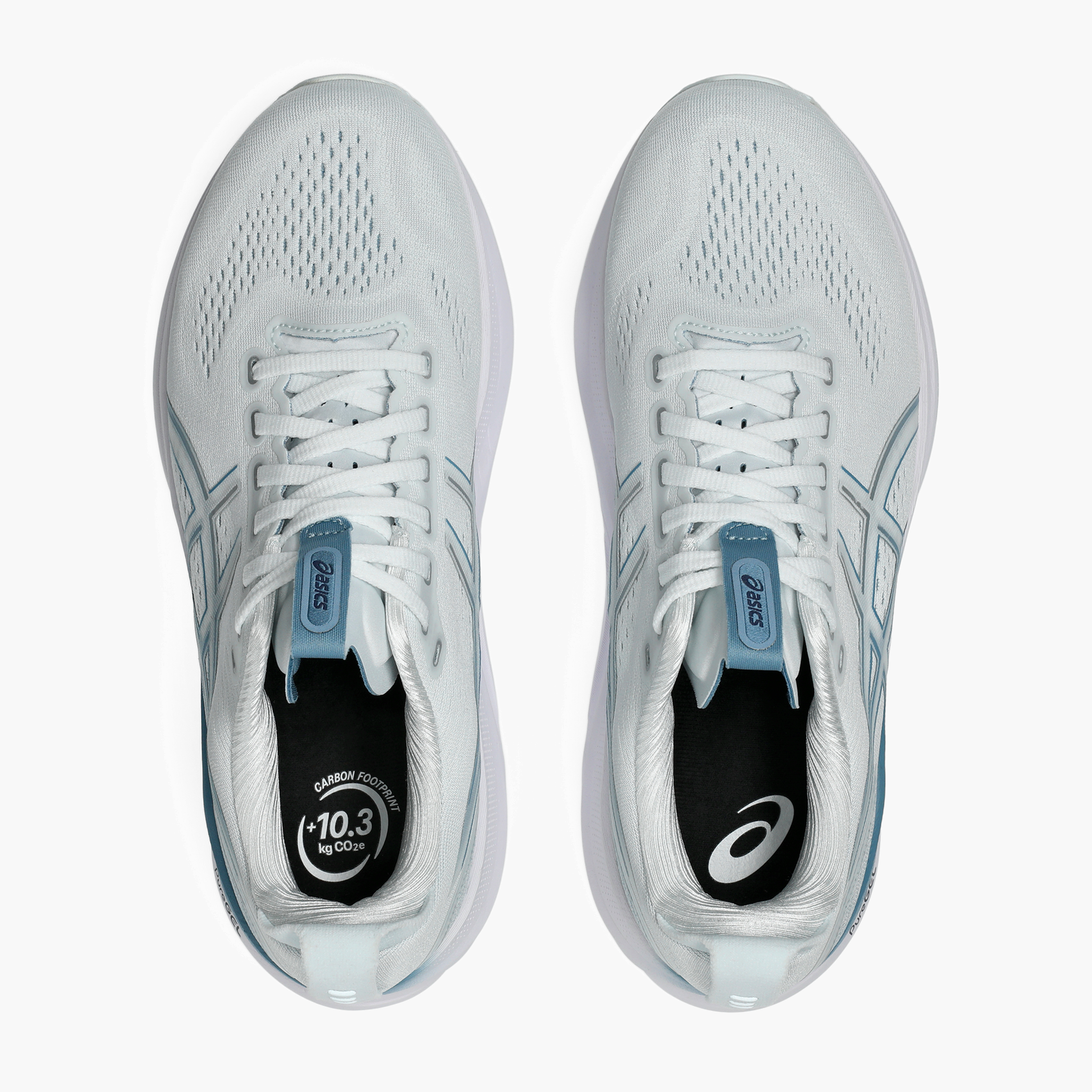Overhead angle shot of Men's Gel-Kayano 32 in Arctic Blue / Pure Silver
