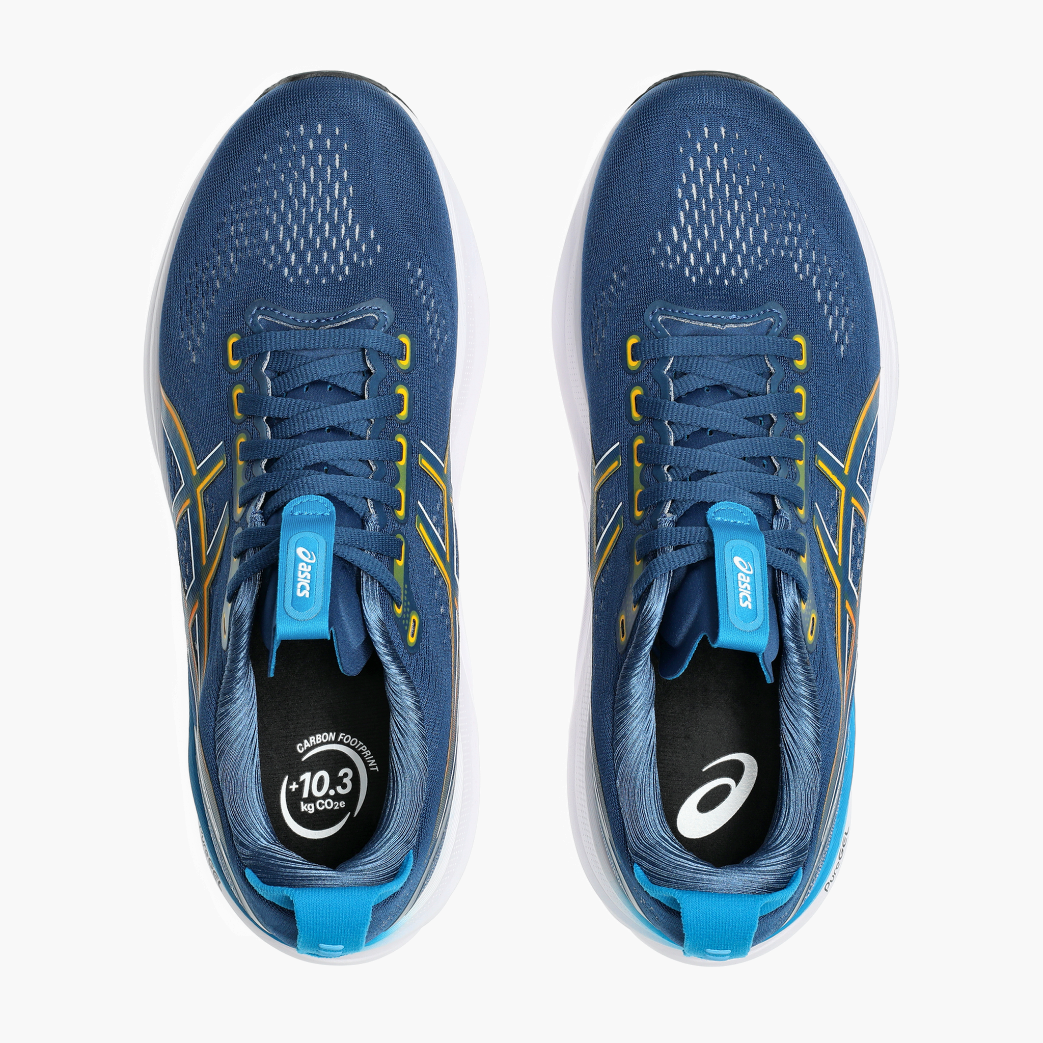 Overhead angle shot of Men's Gel-Kayano 32 in Twilight Blue / Anzu