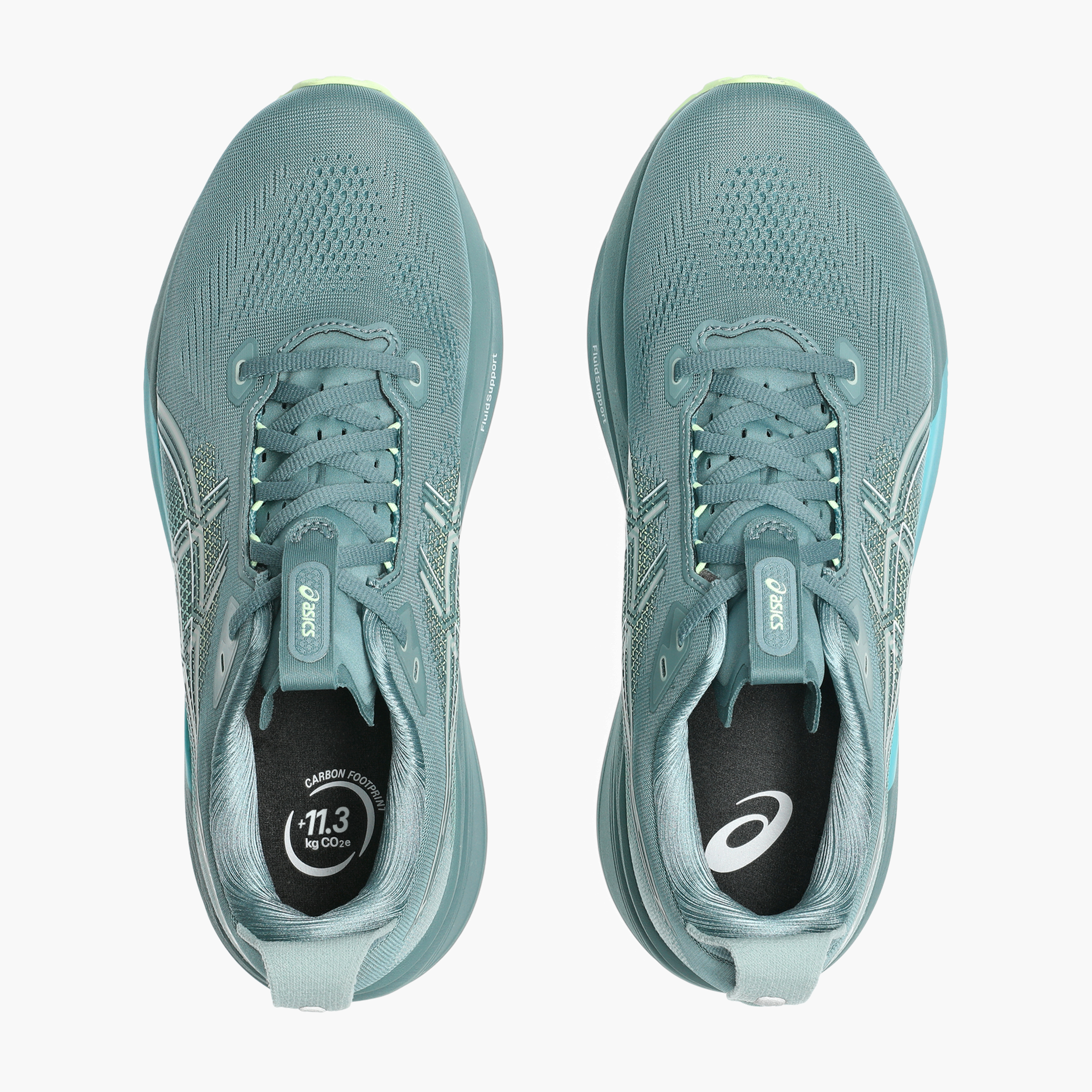 Overhead angle shot of Men's Gel-Kayano 33 in Foggy Teal / Illuminate Yellow