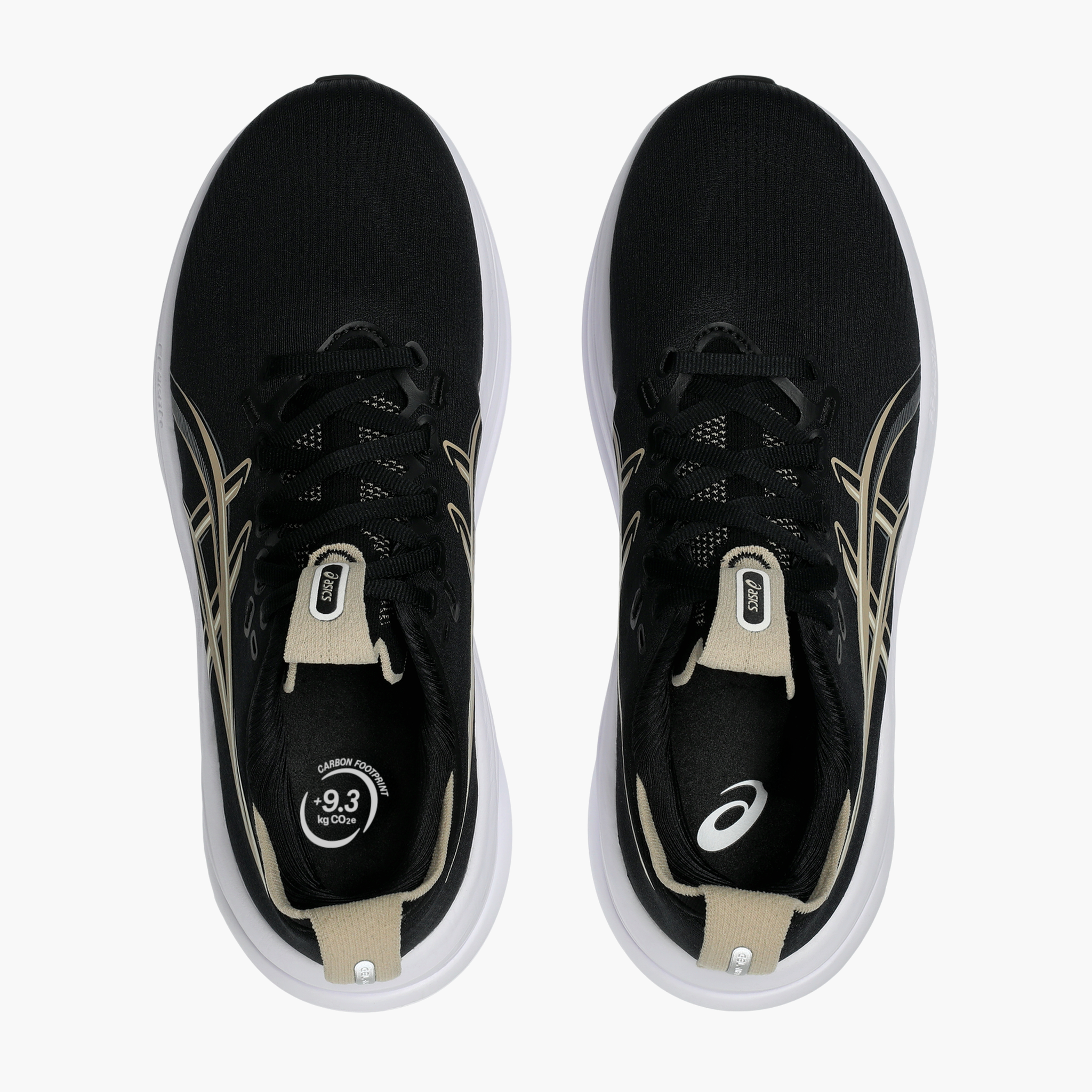 Overhead angle shot of Women's Gel-Nimbus 28 in Black / Feather Grey