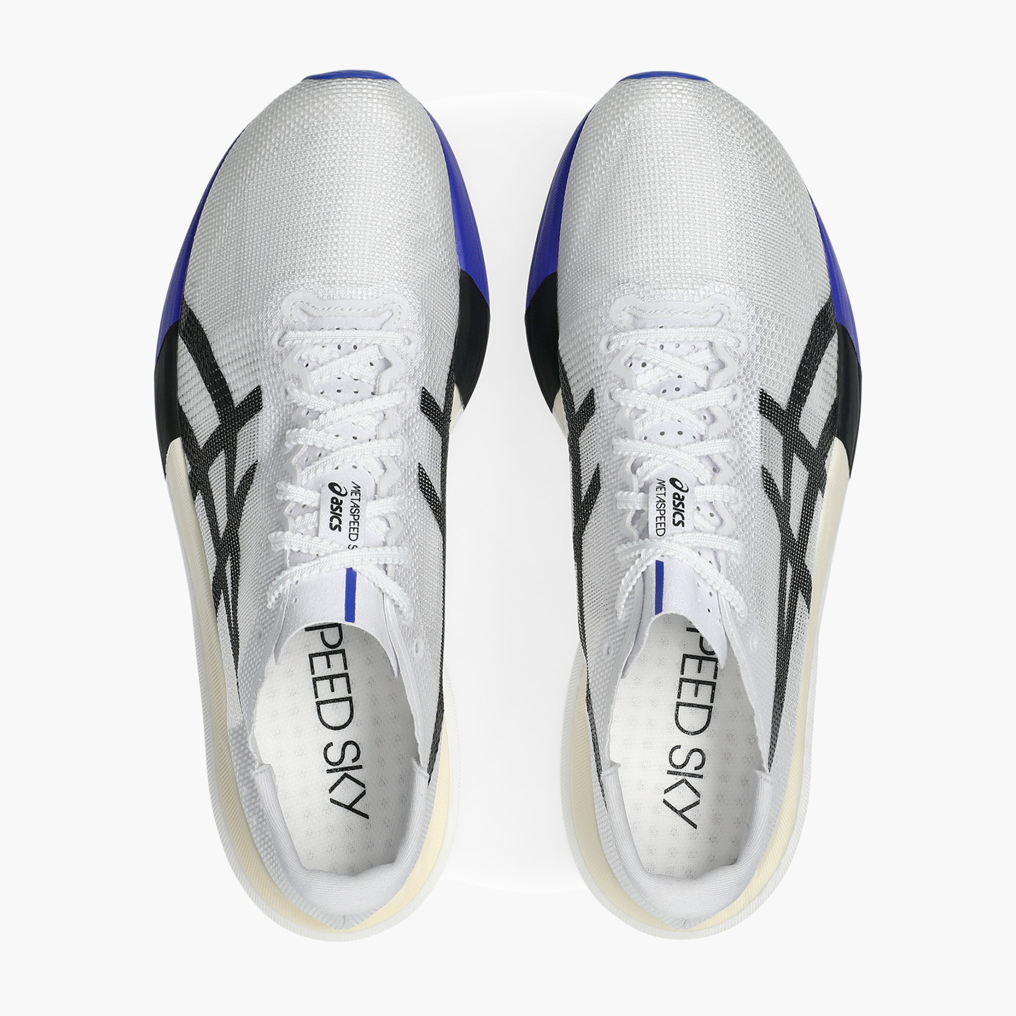Overhead angle shot of All Gender Metaspeed Sky in White / Cobalt Burst