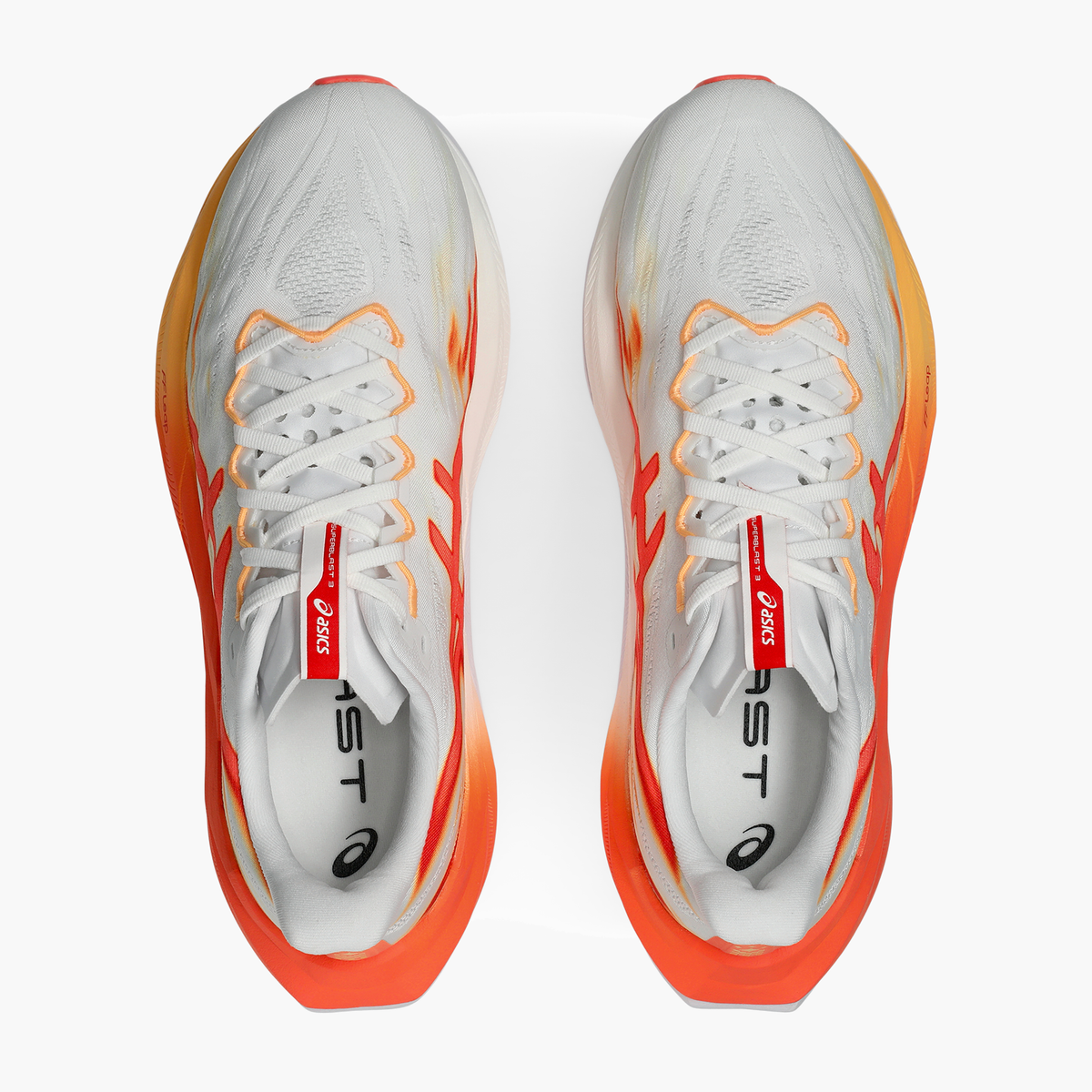 Overhead angle shot of All Gender Superblast 3 in White / Orange Glow