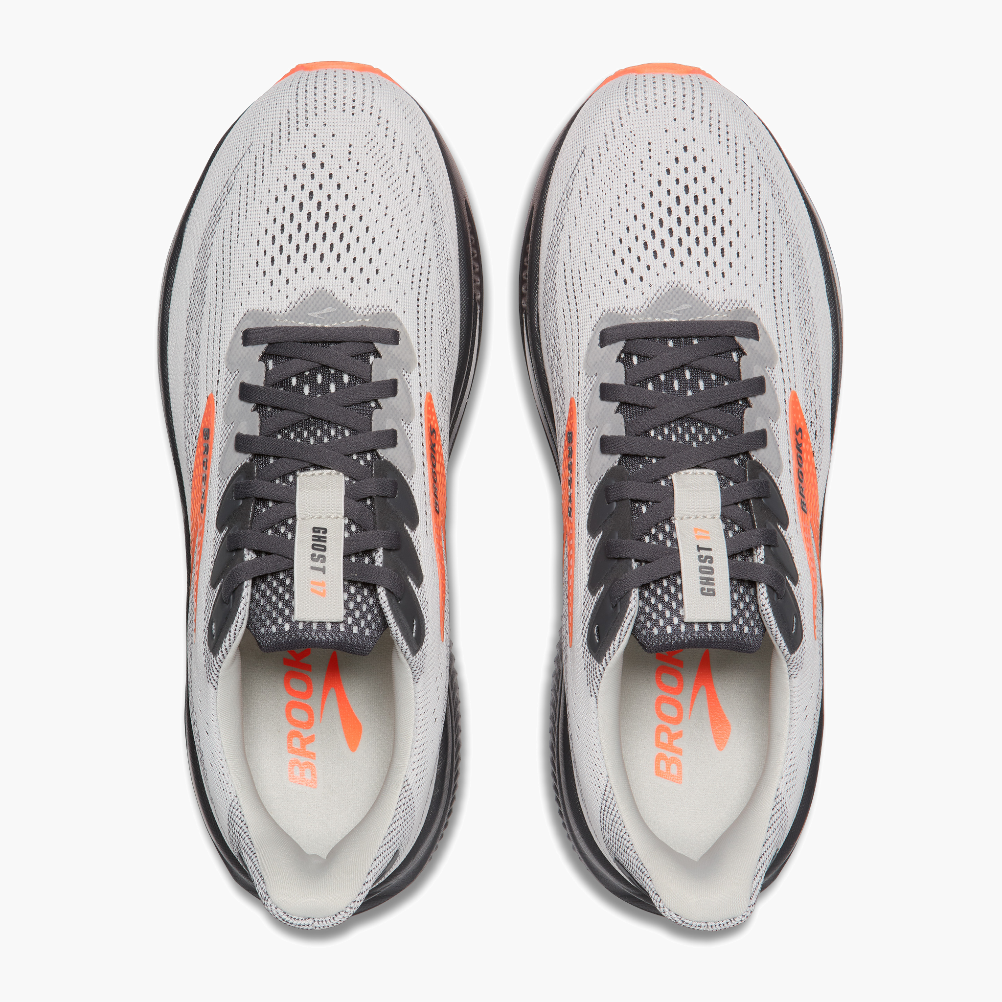 Overhead angle shot of Men's Ghost 17 in Oyster Mushroom / Orange / Ebony