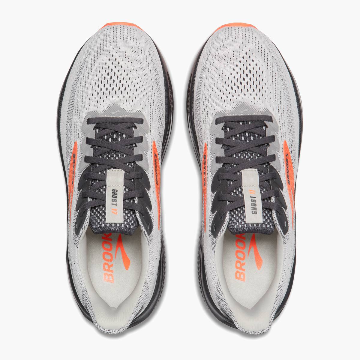 Overhead angle shot of Men's Ghost 17 in Oyster Mushroom / Orange / Ebony