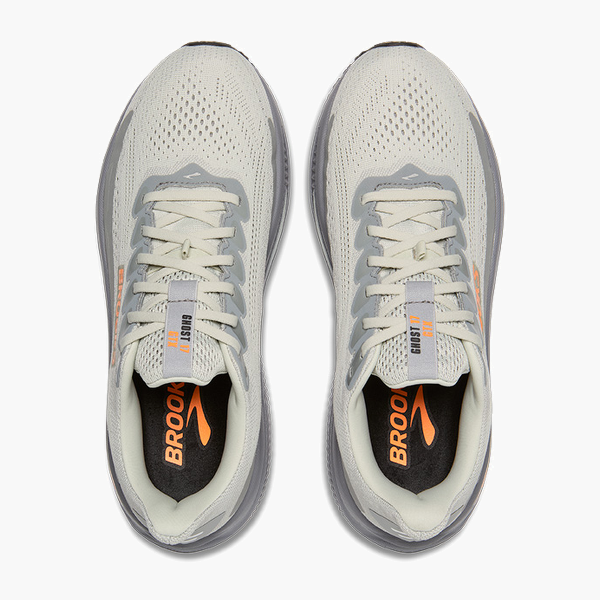 Overhead angle shot of Men's Ghost 17 Gore-Tex in Smoke / Primer Grey / Orange
