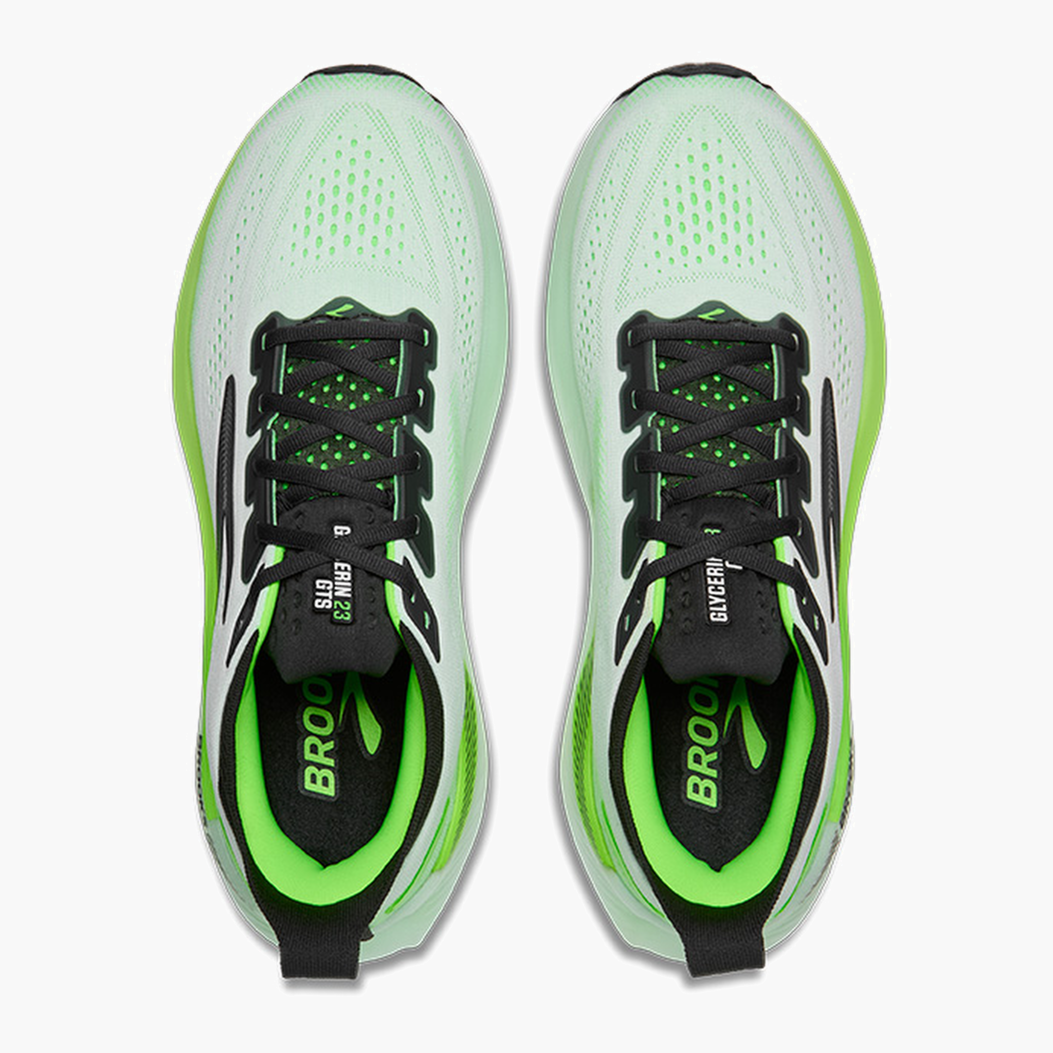 Overhead angle shot of Men's Glycerin GTS 23 in White / Phantom / Green Gecko