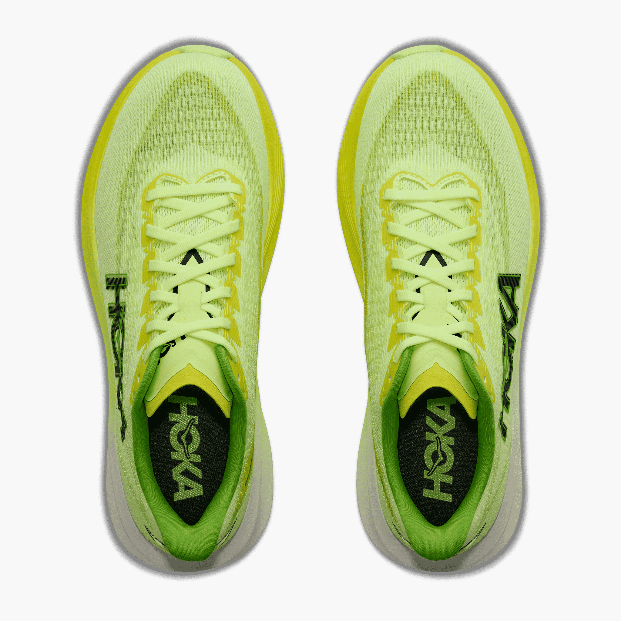 Overhead angle shot of Men's Mach 7 in Neon Yuzu  /  Hoka Citrus