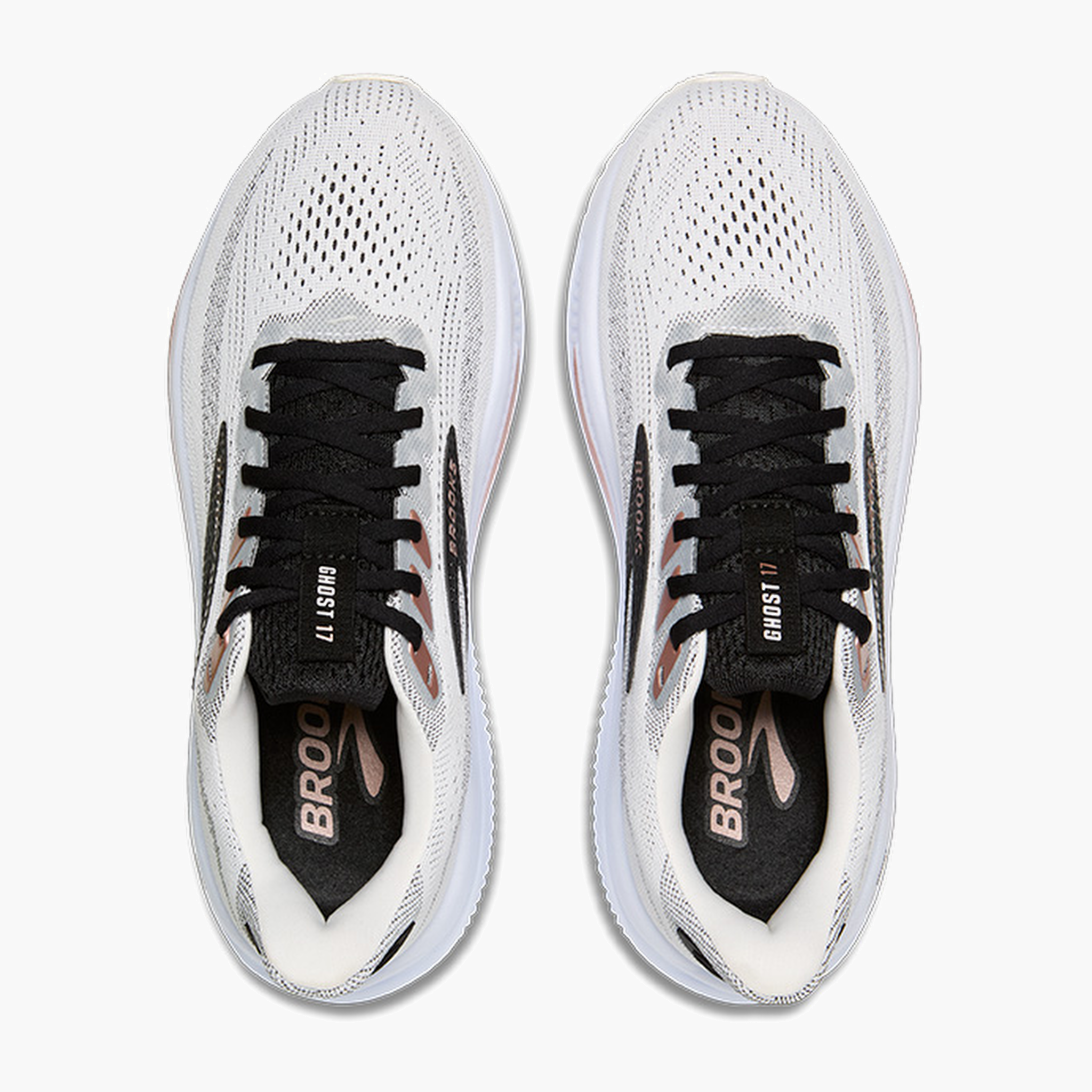 Overhead angle shot of Women's Ghost 17 in White / Black / Rose Gold