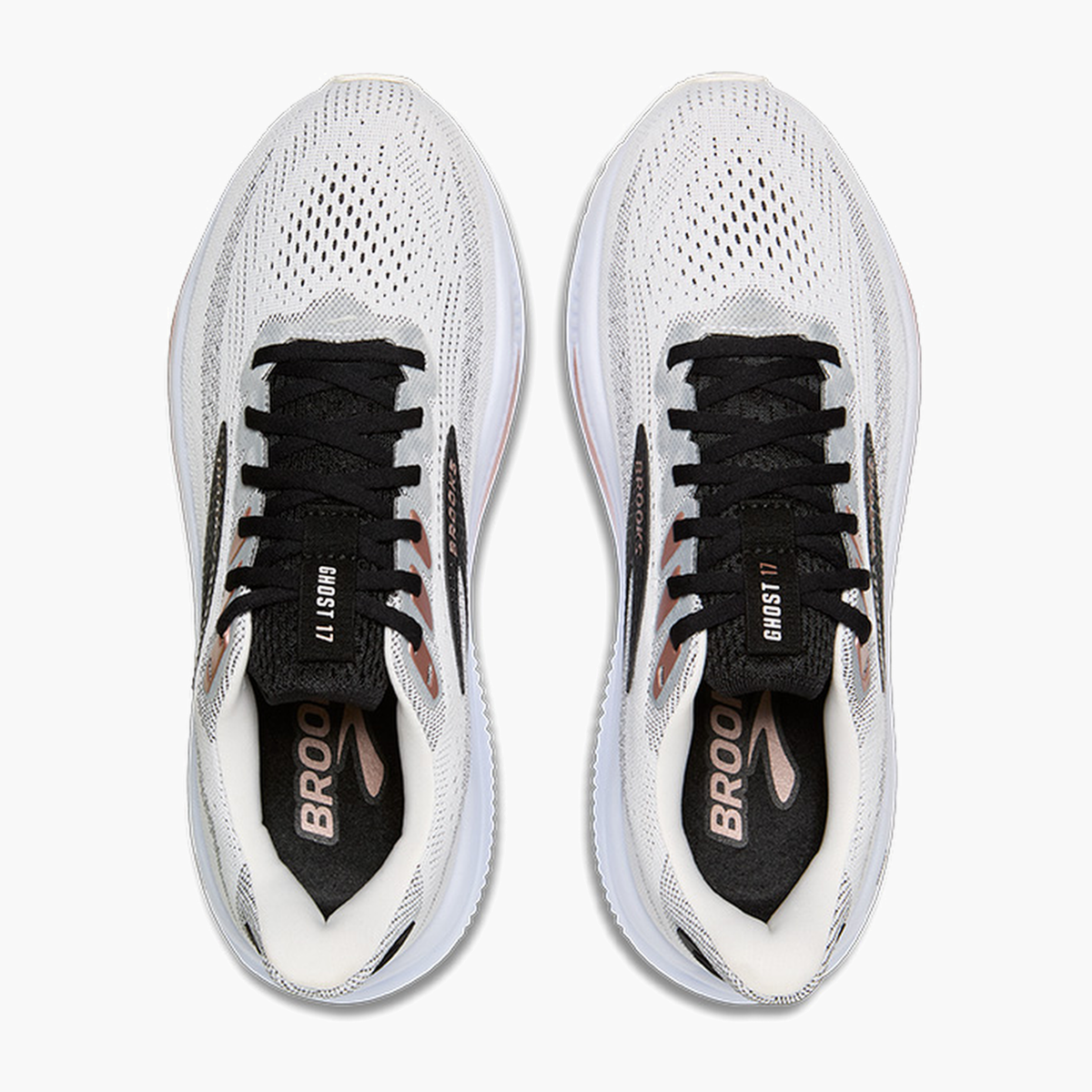 Overhead angle shot of Women's Ghost 17 in White / Black / Rose Gold