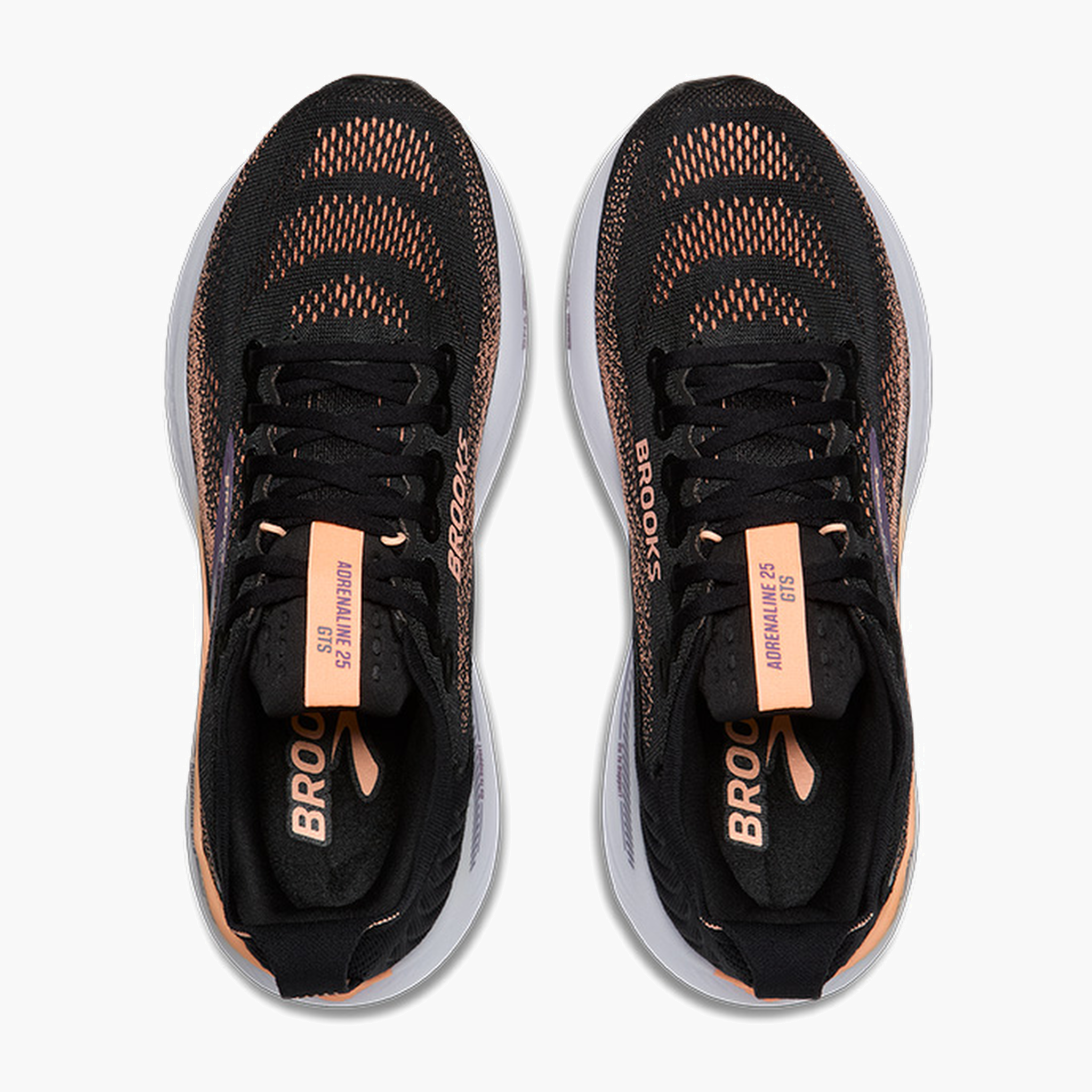 Overhead angle shot of Women's Adrenaline GTS 25 in Black / Peach / Mulled Grape