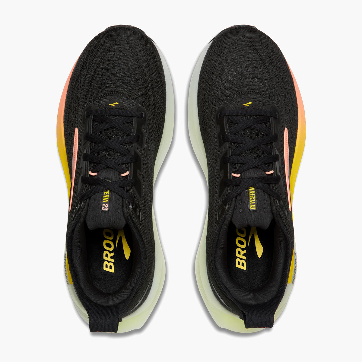 Overhead angle shot of Women's Glycerin 23 in Black / Peach / Nightlife