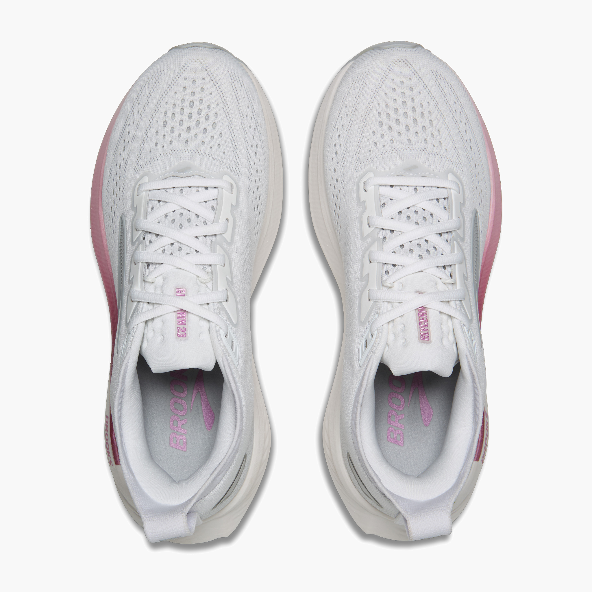 Overhead angle shot of Women's Glycerin 23 in White / Harbor Mist / Metallic