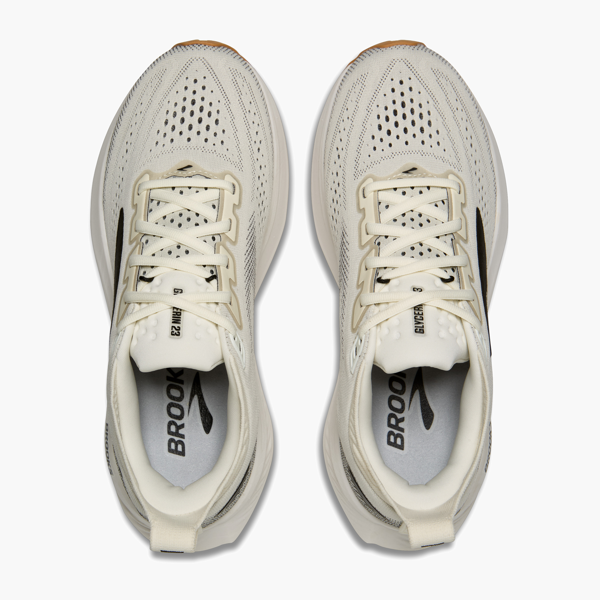 Overhead angle shot of Women's Glycerin 23 in White / Black / Biscuit