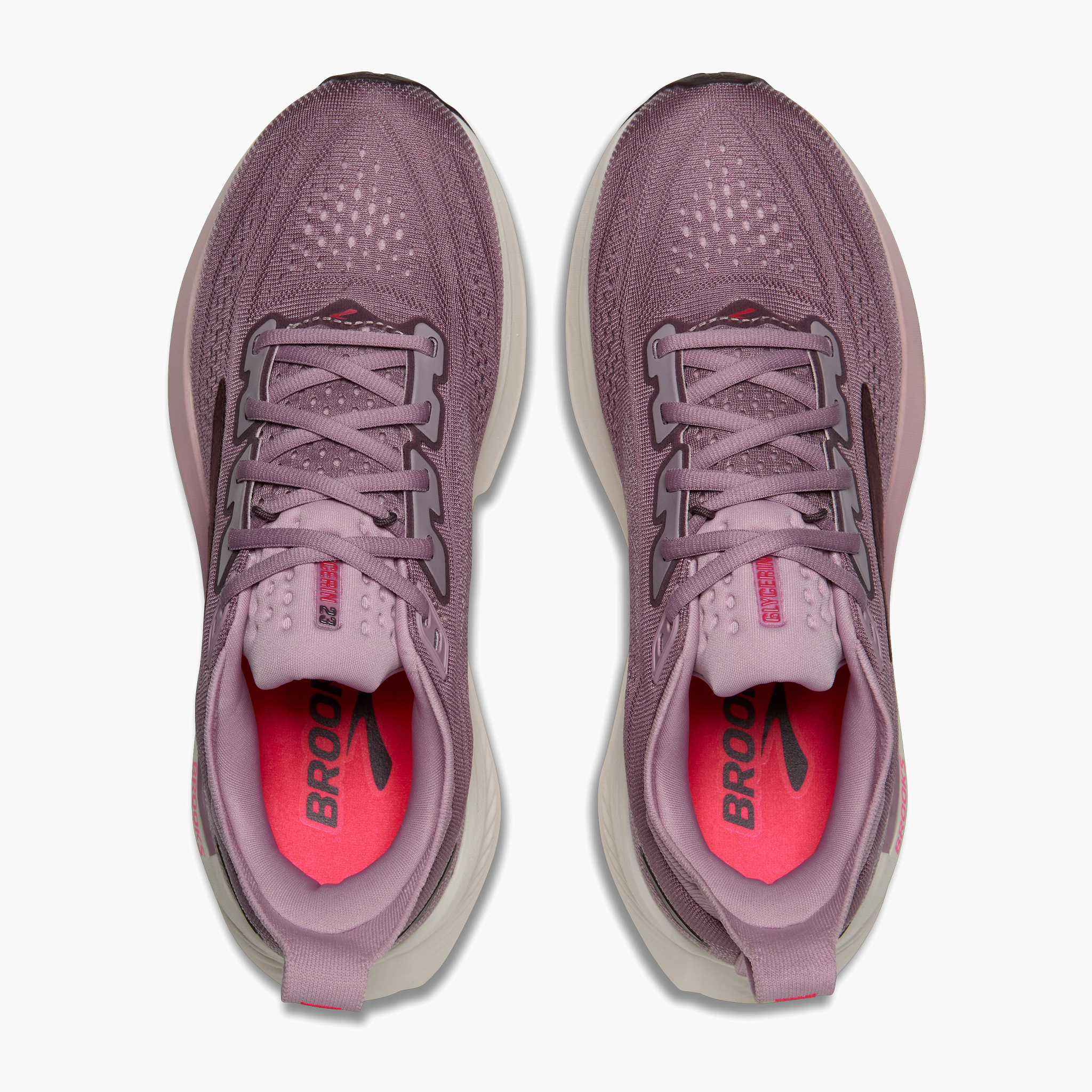 Overhead angle shot of Women's Glycerin 23 in Elderberry / Peppercorn / Clear