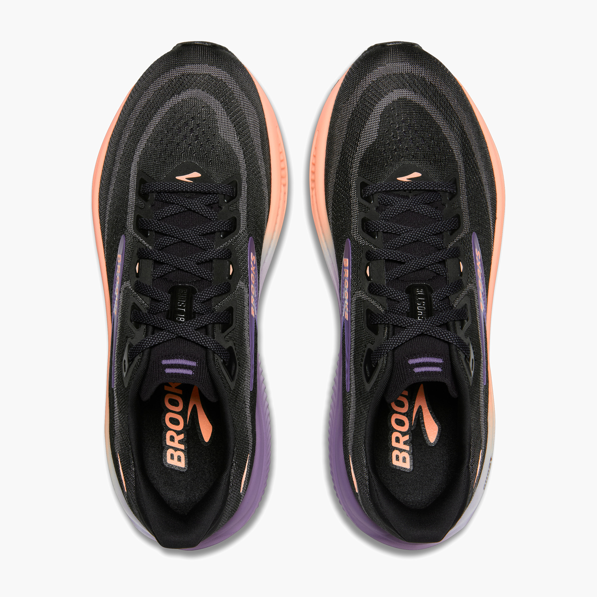 Overhead angle shot of Women's Ghost 18 in Black / Mulled Grape / Peach