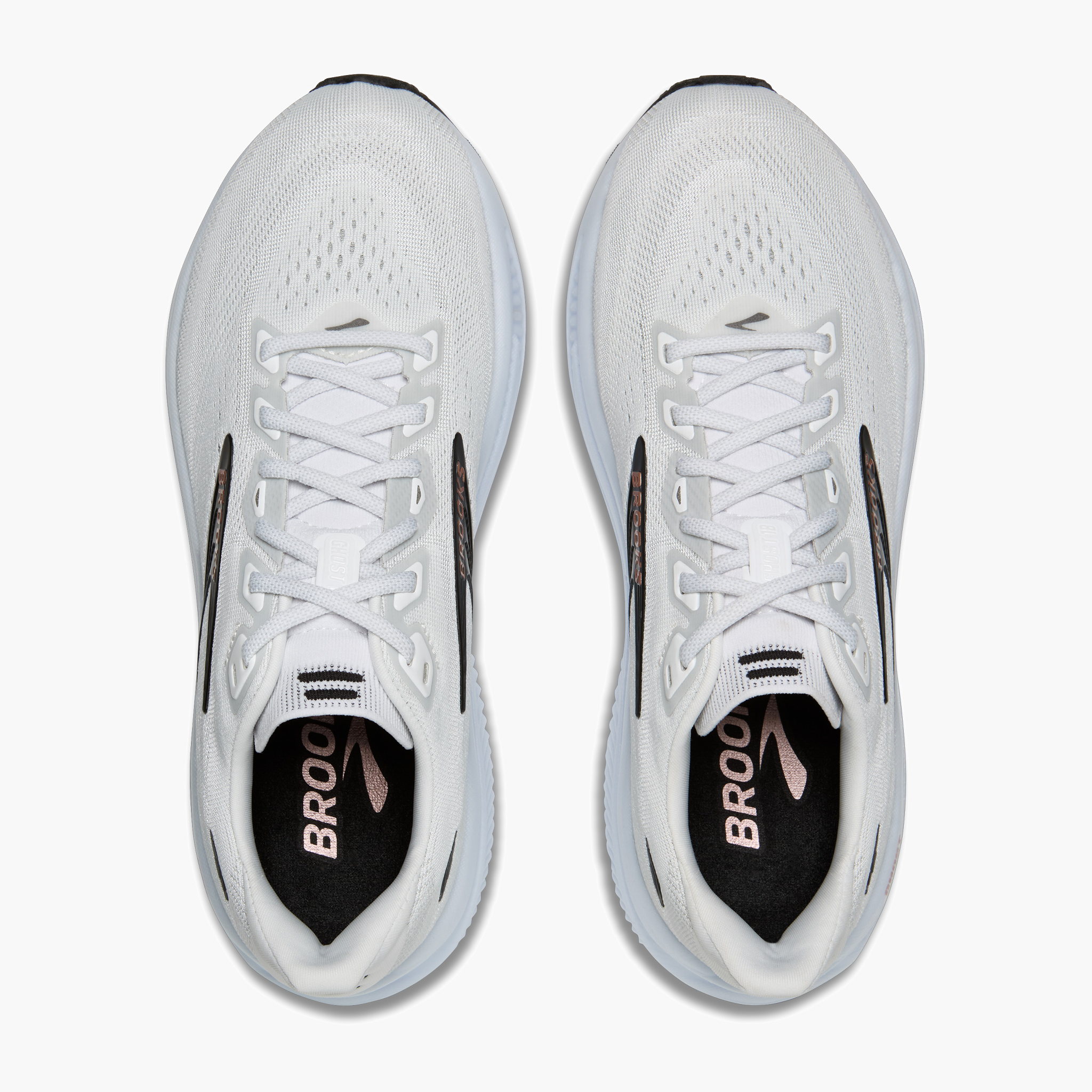 Overhead angle shot of Women's Ghost 18 in White / Black / Rose Gold