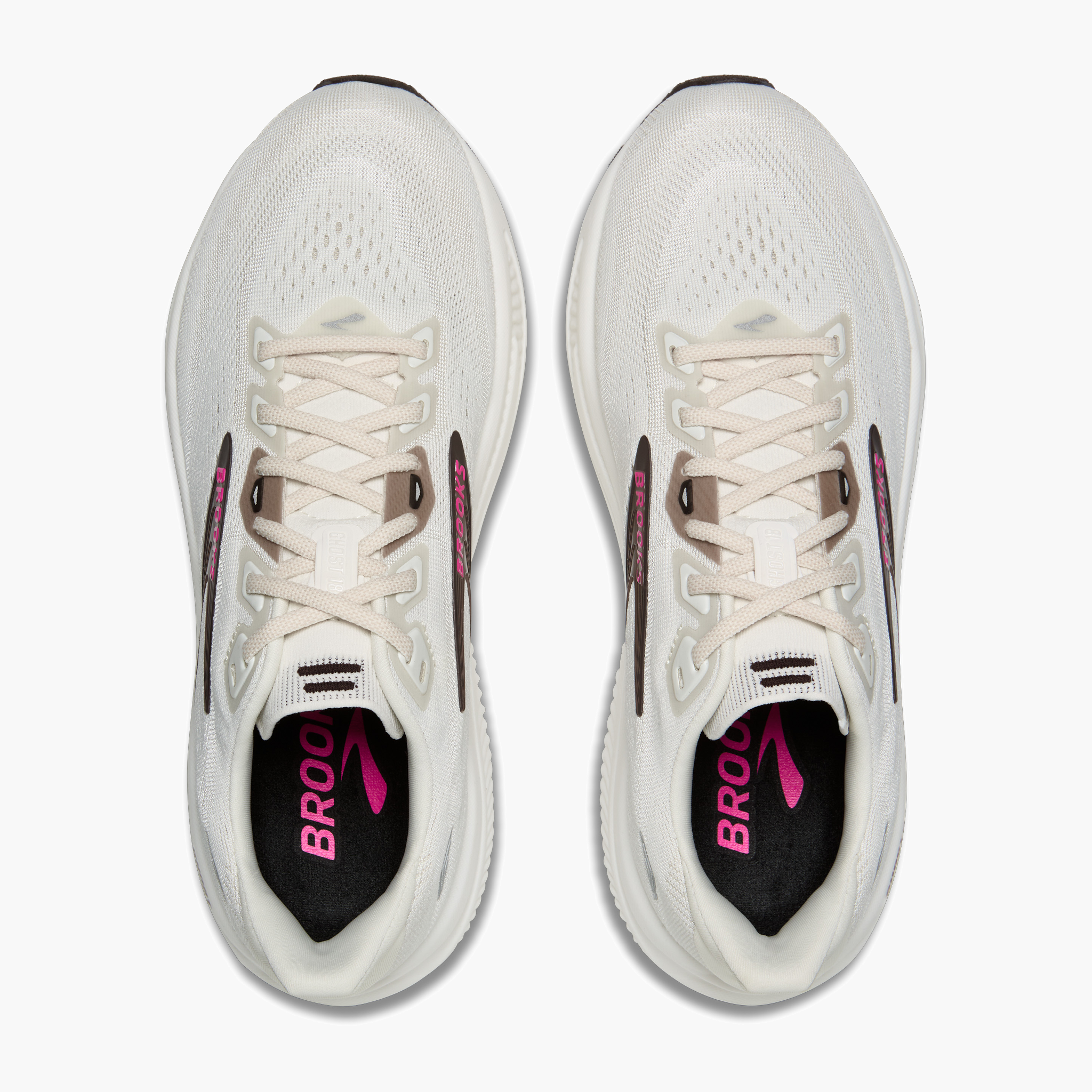 Overhead angle shot of Women's Ghost 18 in Coconut / Coffee / Fuchsia