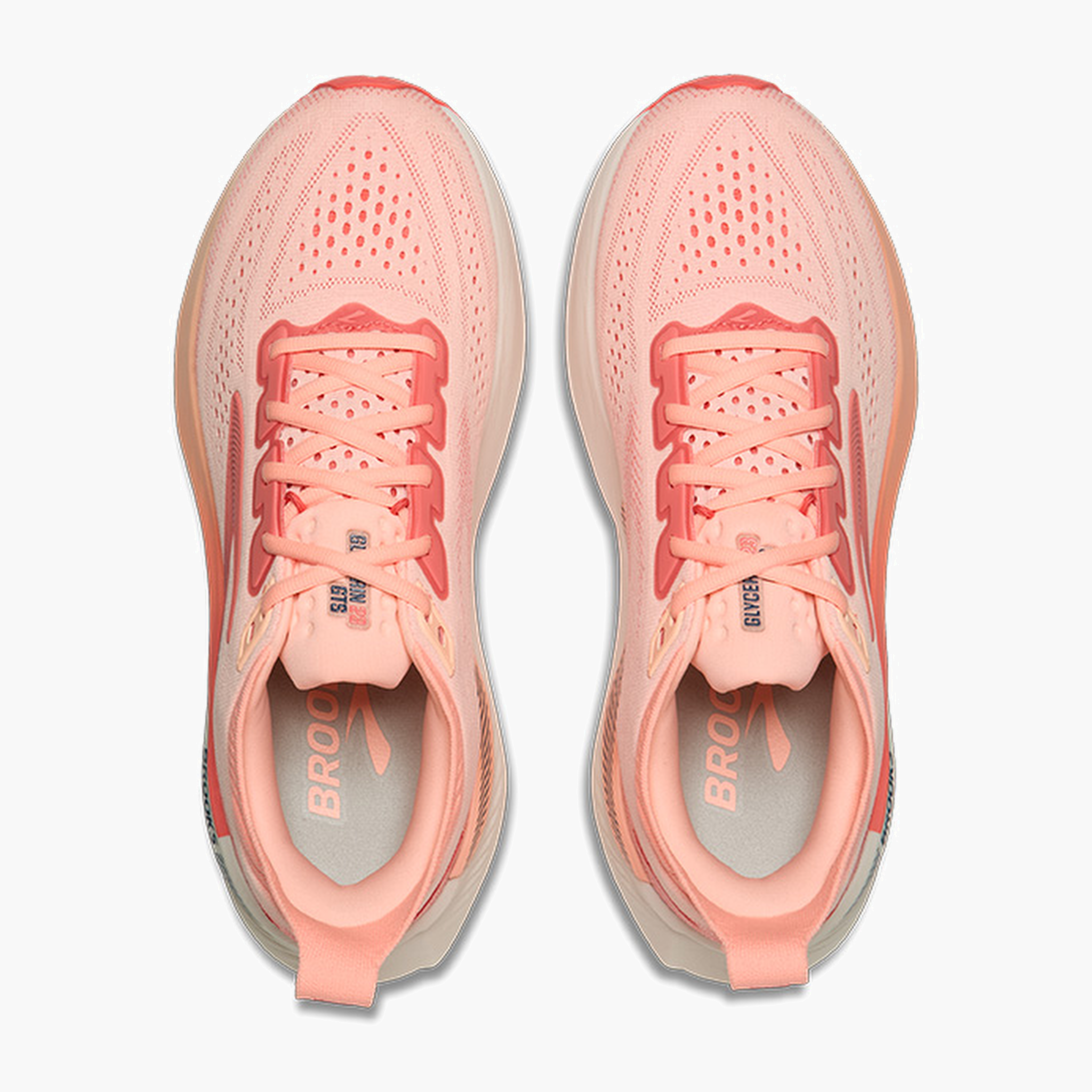 Overhead angle shot of Women's Glycerin GTS 23 in Coral / Peach / Spellbound