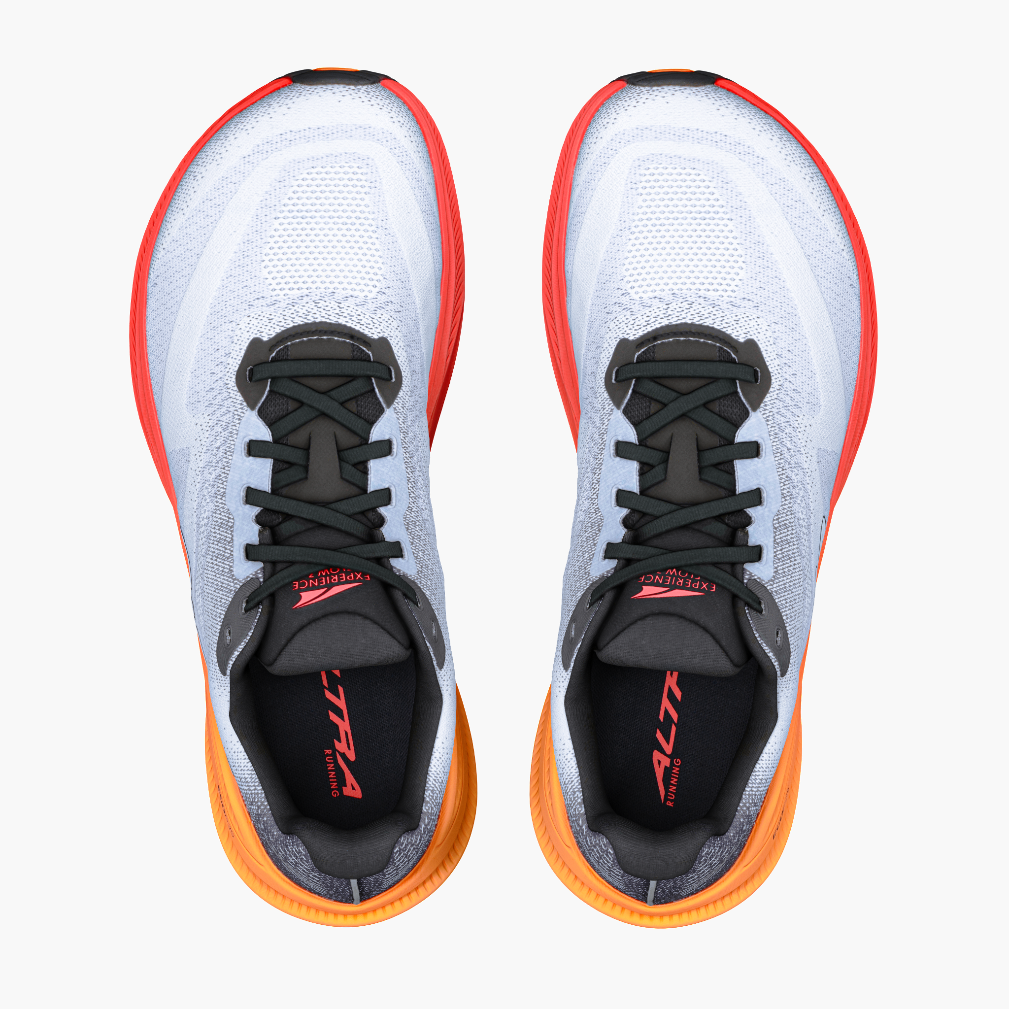 Overhead angle shot of Men's Experience Flow 3 in White / Black / Orange Pop
