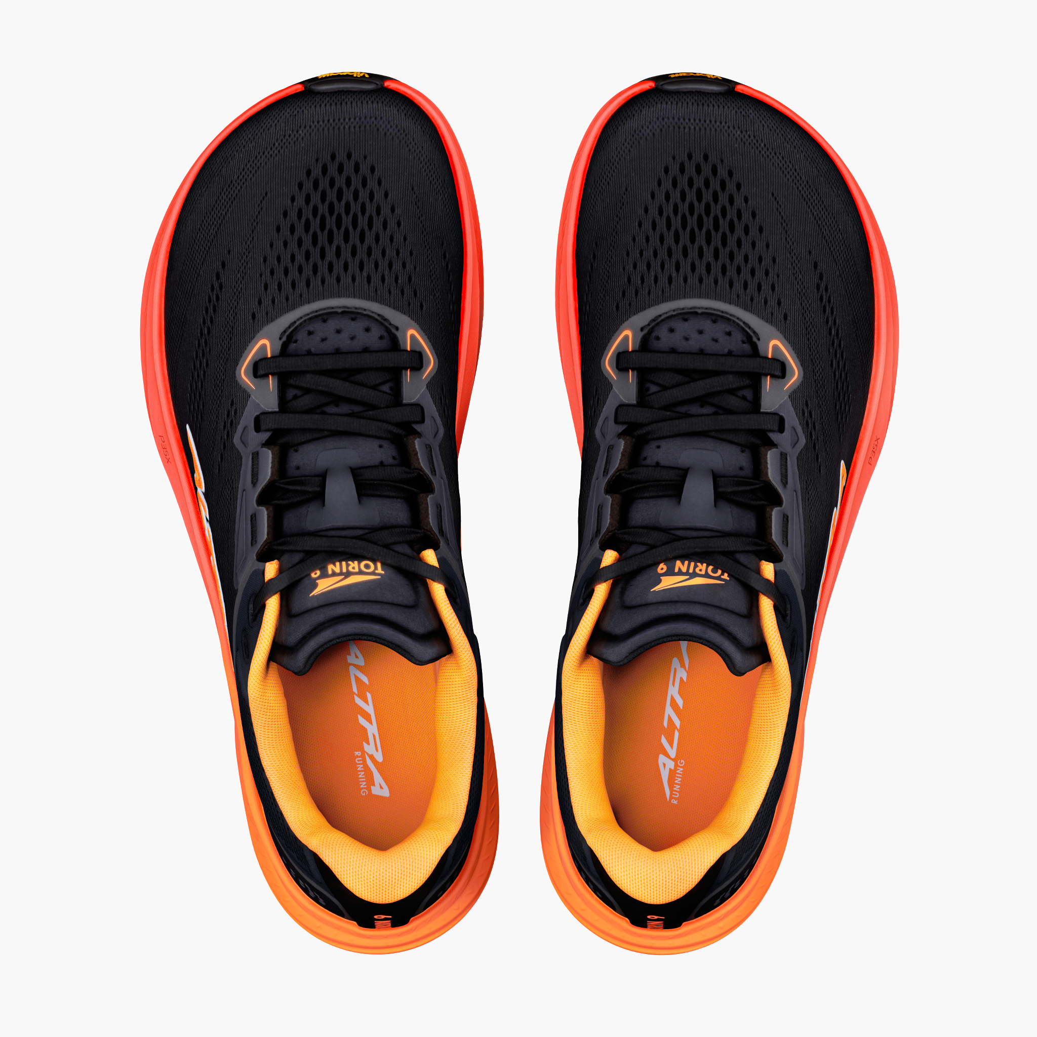 Overhead angle shot of Men's Torin 9 in Blk / Orng Pop / Firy Coral