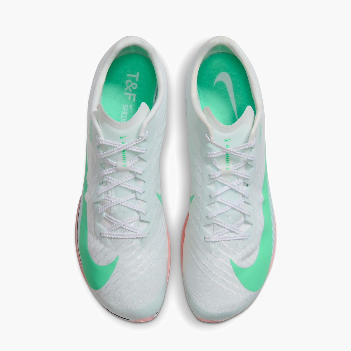 Overhead angle shot of All Gender Maxfly 2 in Summit White / Electro Green-atomic Pink