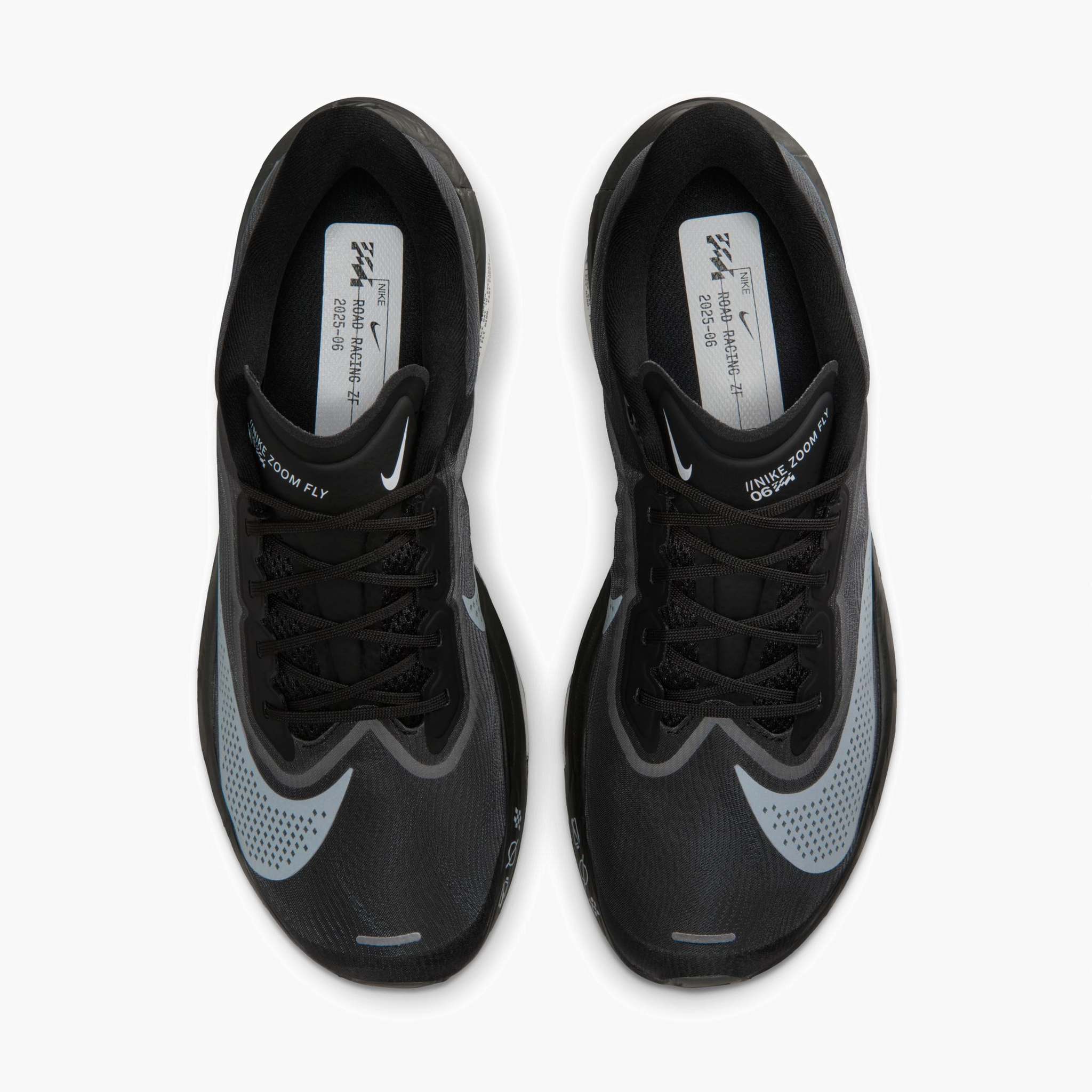 Overhead angle shot of Men's Zoom Fly 6 in Black / White-Lt Smoke Grey
