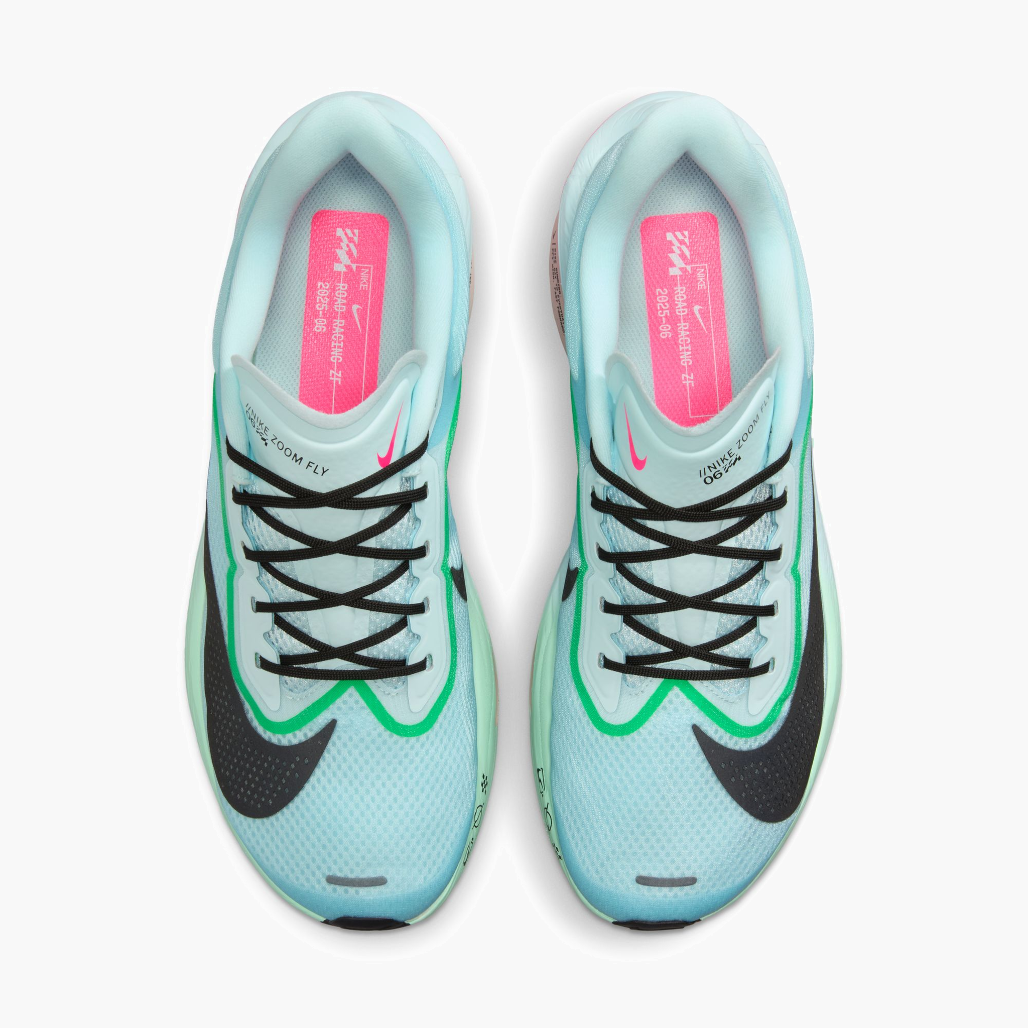 Overhead angle shot of Men's Zoom Fly 6 in Glacier Ice / Black-Hyper Pink-Green Shock
