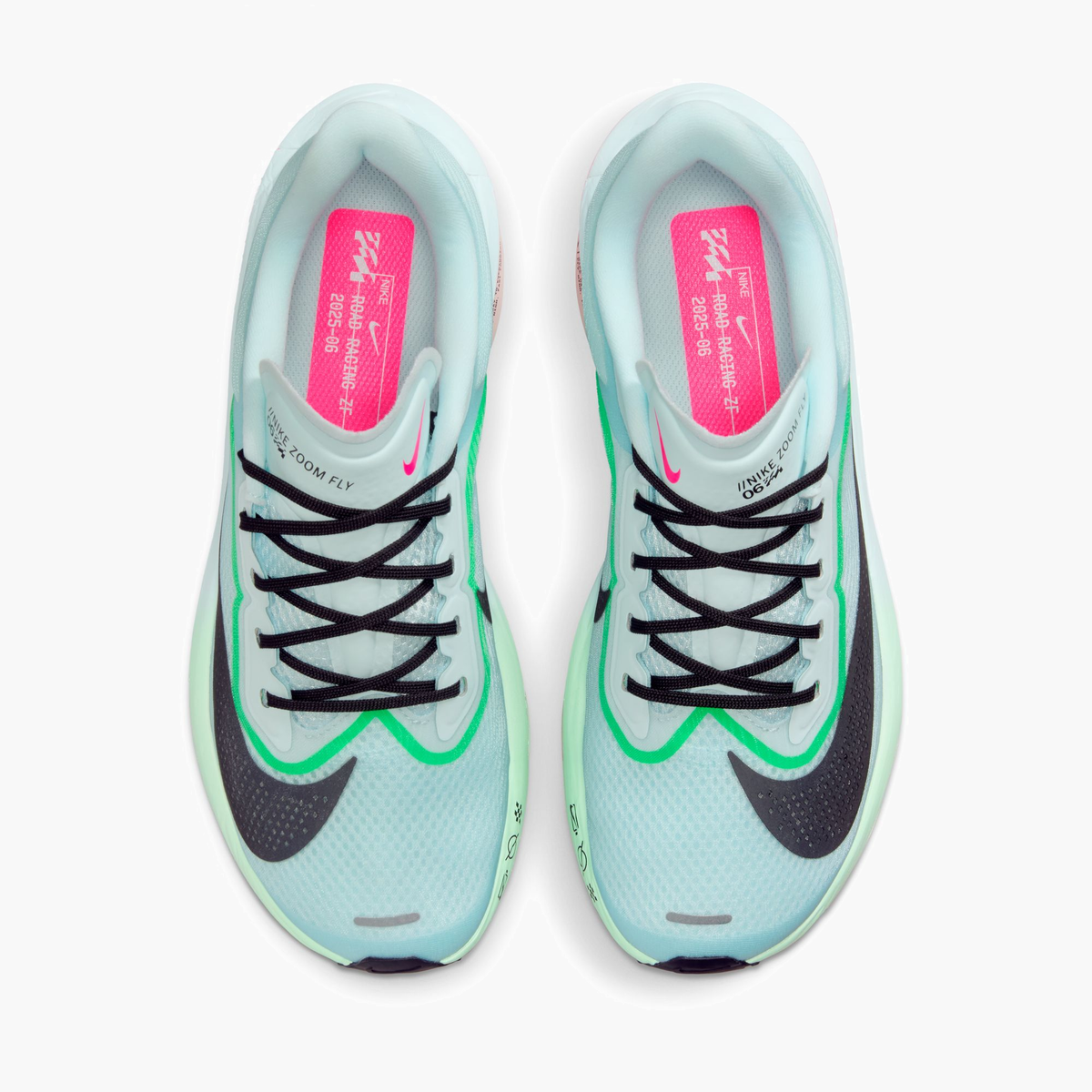 Overhead angle shot of Women's Zoom Fly 6 in Glacier Ice / Black-Hyper Pink-Green Shock