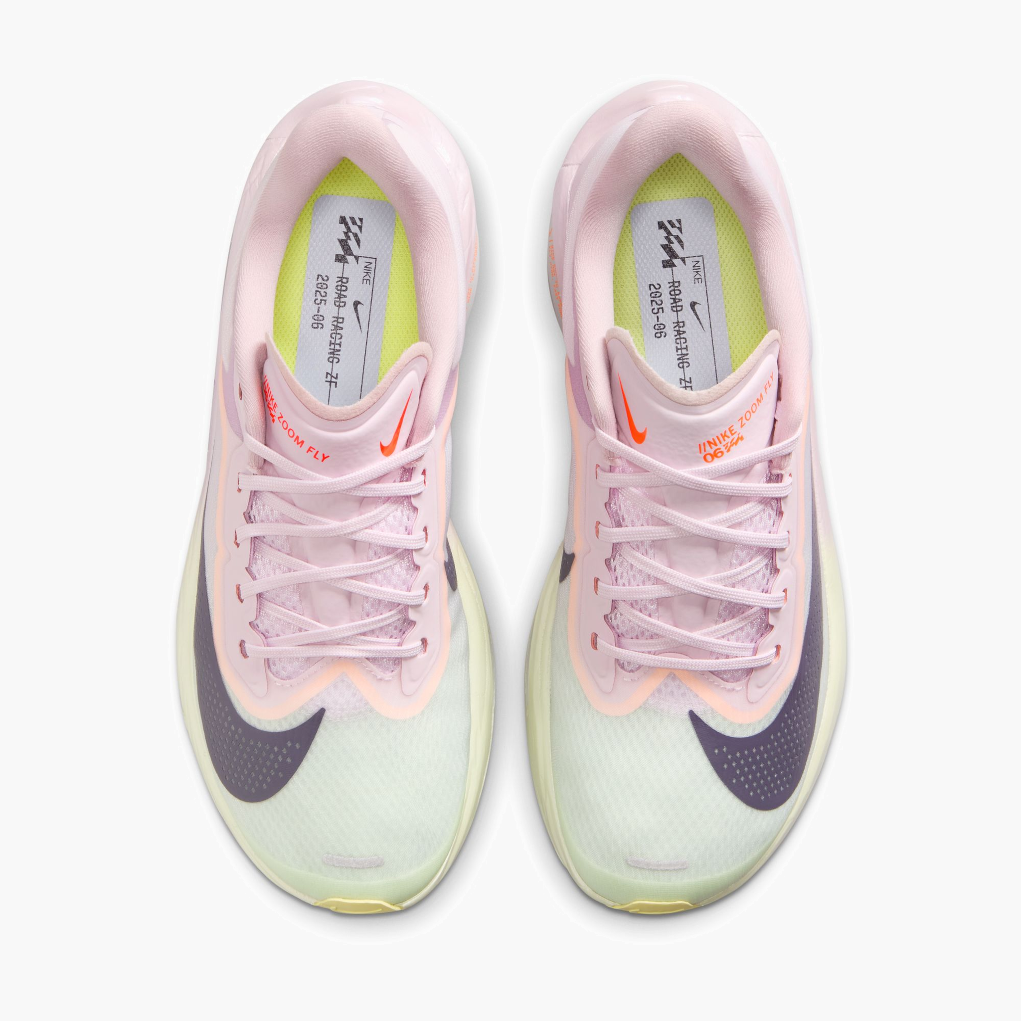 Overhead angle shot of Women's Zoom Fly 6 in Bleached Lilac / Purple Dynasty-Volt Tint