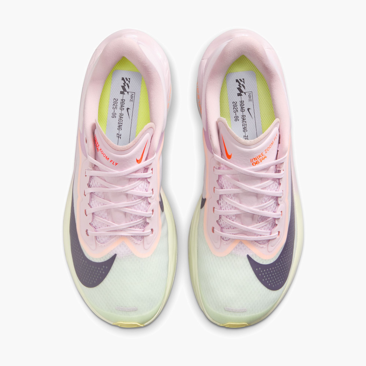 Overhead angle shot of Women's Zoom Fly 6 in Bleached Lilac / Purple Dynasty-Volt Tint