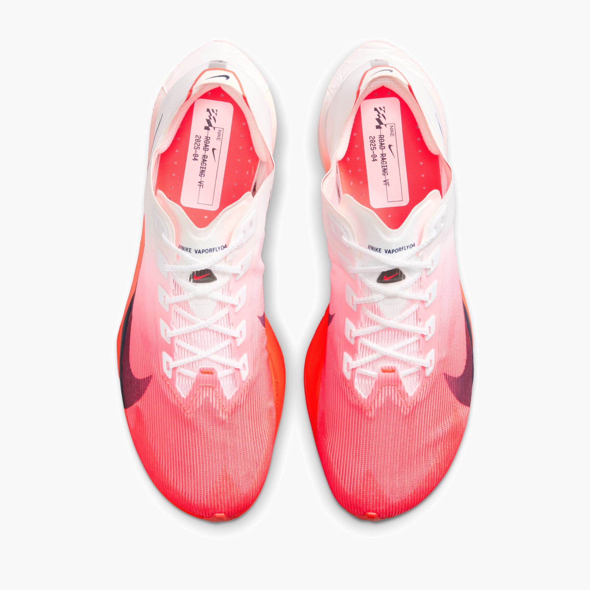 Overhead angle shot of Men's Vaporfly 4 in White / Midnight Navy-Bright Crimson