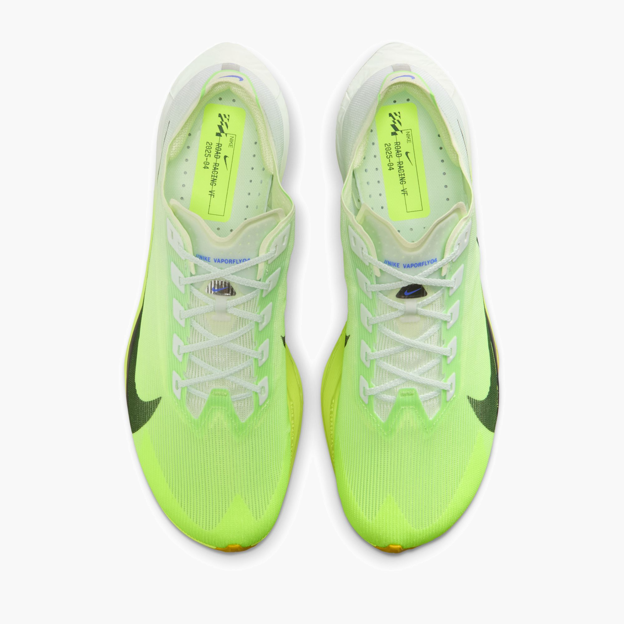 Overhead angle shot of Men's Vaporfly 4 in Barely Green / Black Spruce-Volt Tint