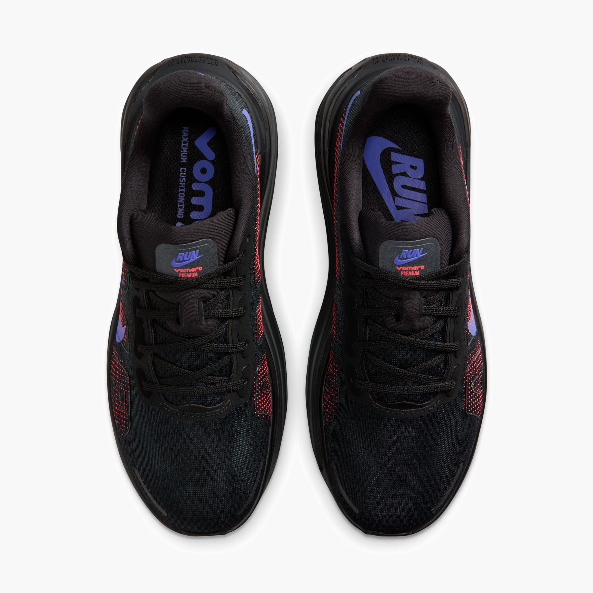 Overhead angle shot of Women's Vomero Premium in Black / Sapphire-Hot Lava-Anthracite