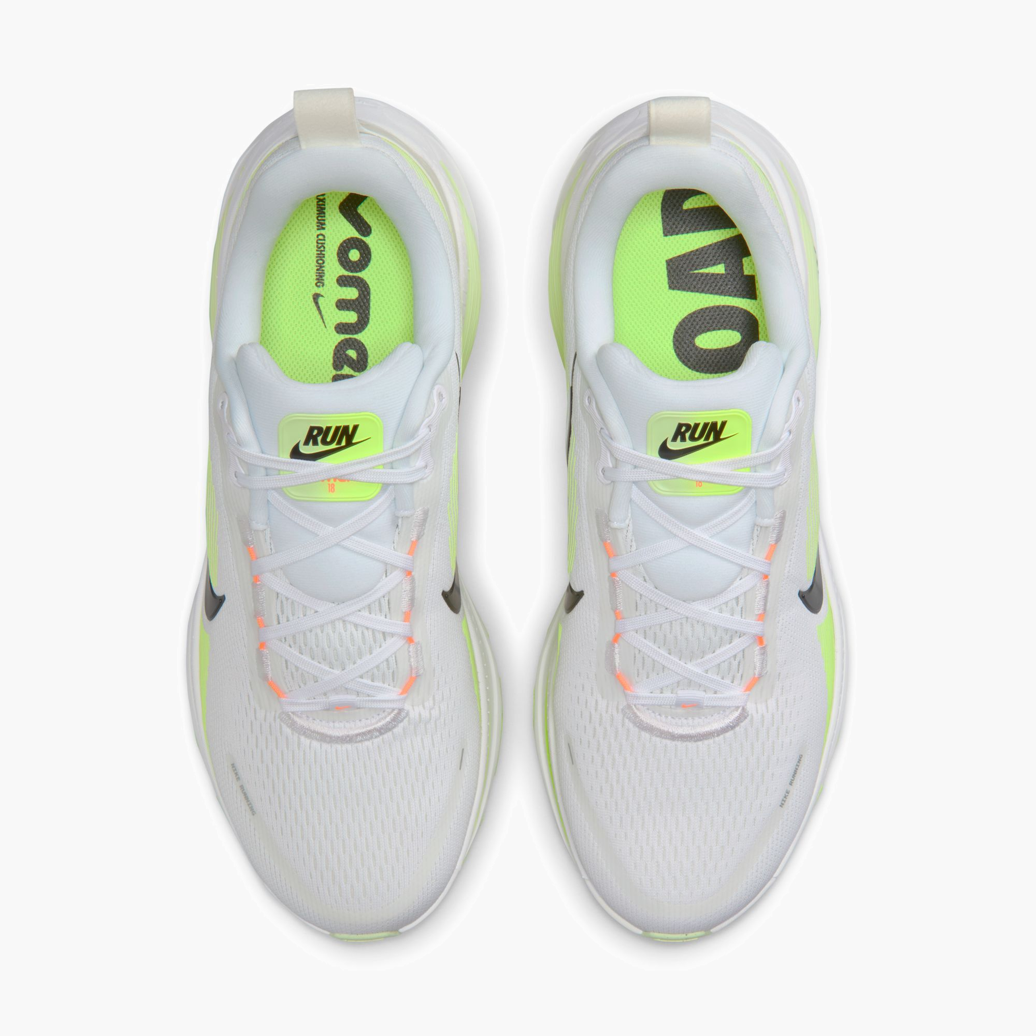 Overhead angle shot of Men's Vomero 18 in White / Black-Volt-Barely Volt