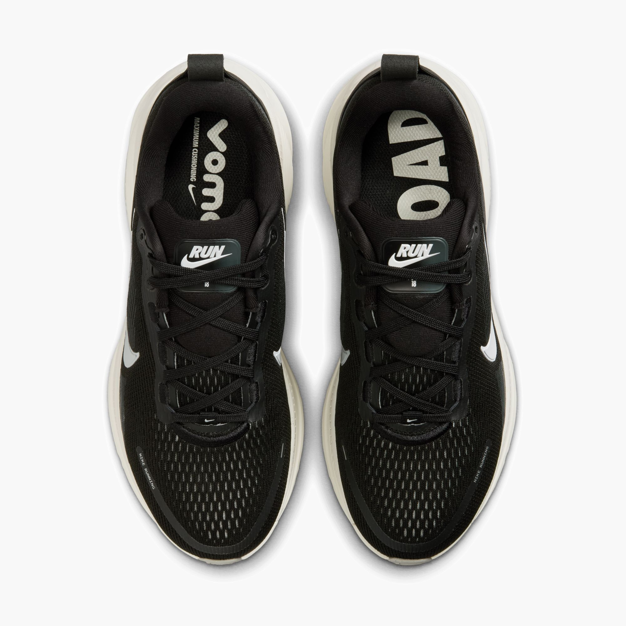 Overhead angle shot of Women's Vomero 18 in Black / Summit White-Coconut Milk
