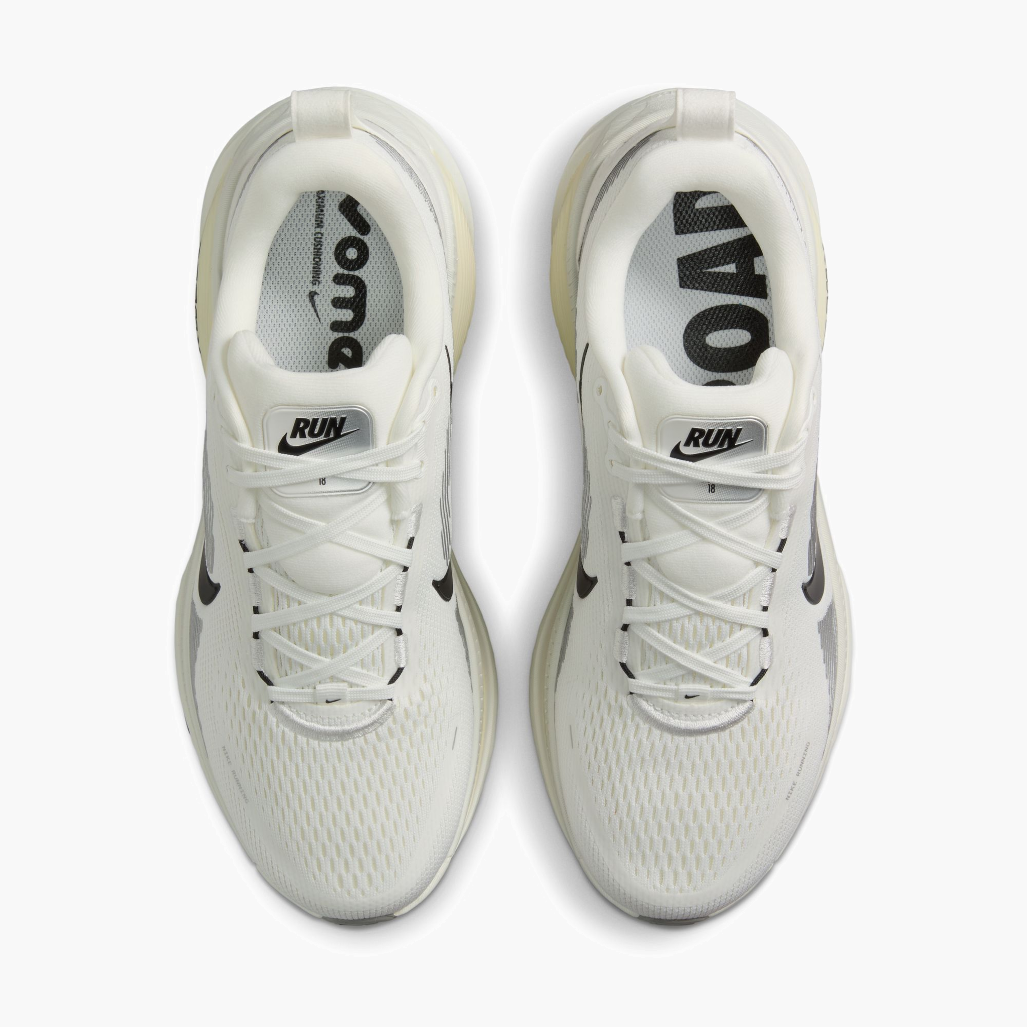 Overhead angle shot of Women's Vomero 18 in Summit White / Black-Coconut Milk