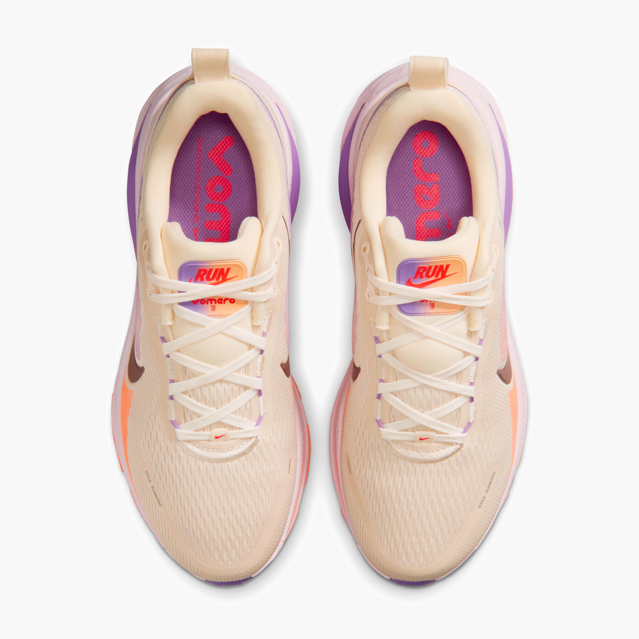 Overhead angle shot of Women's Vomero 18 in Chalk / Tattoo-Pink Foam-Bright Violet