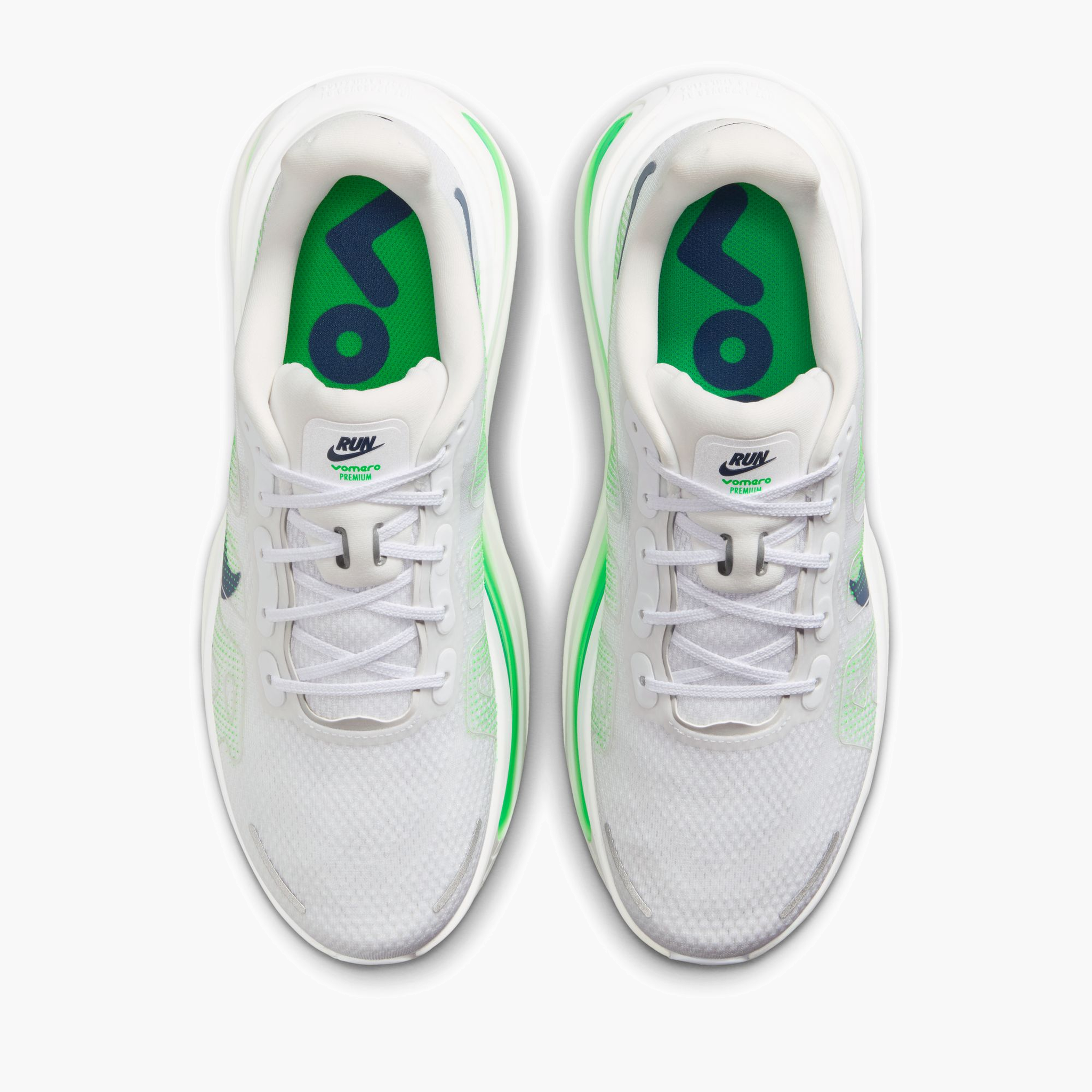 Overhead angle shot of Men's Vomero Premium in White / Midnight Navy-Green Spark