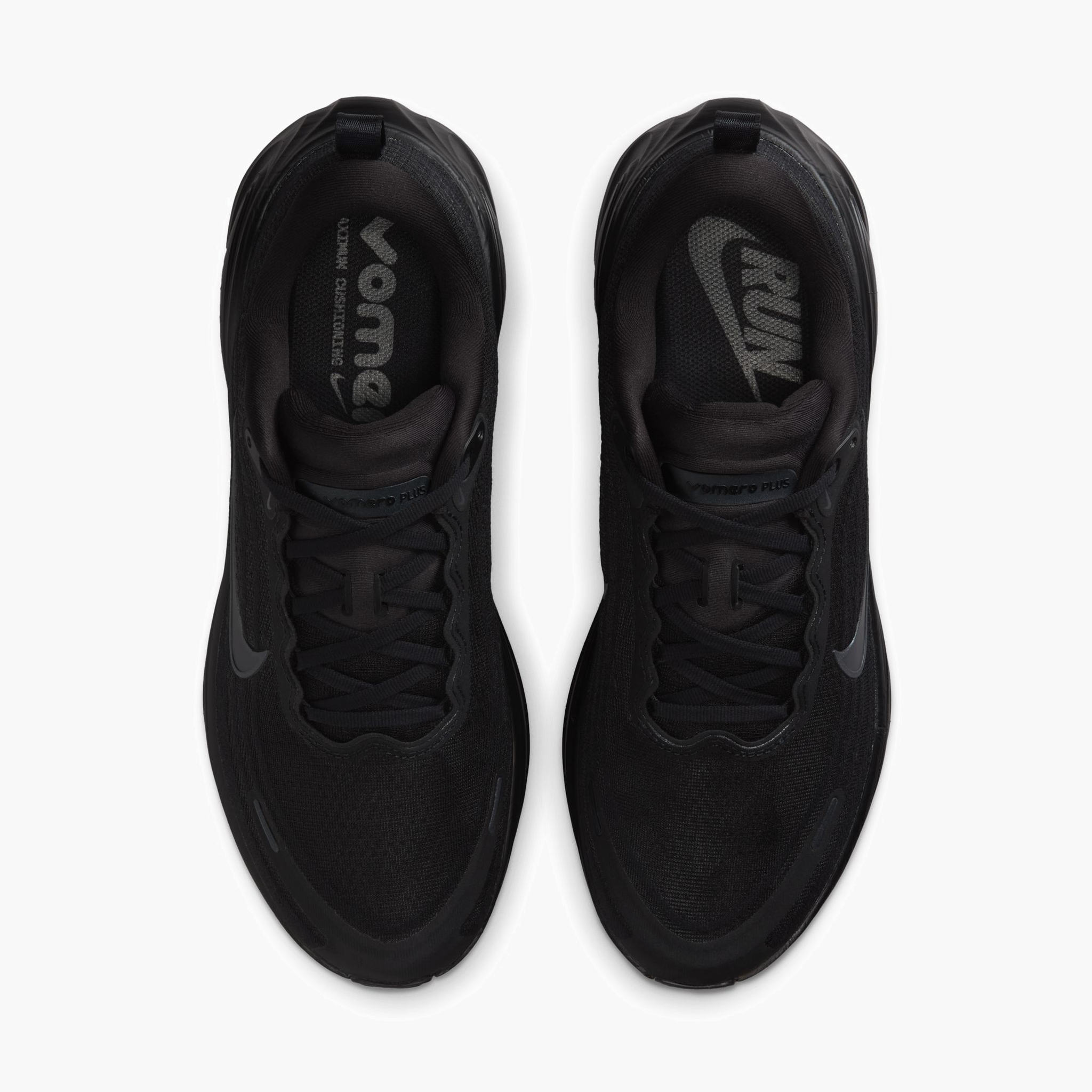 Overhead angle shot of Men's Vomero Plus in Black / Dk Smoke Grey-Mtlc Dark Grey