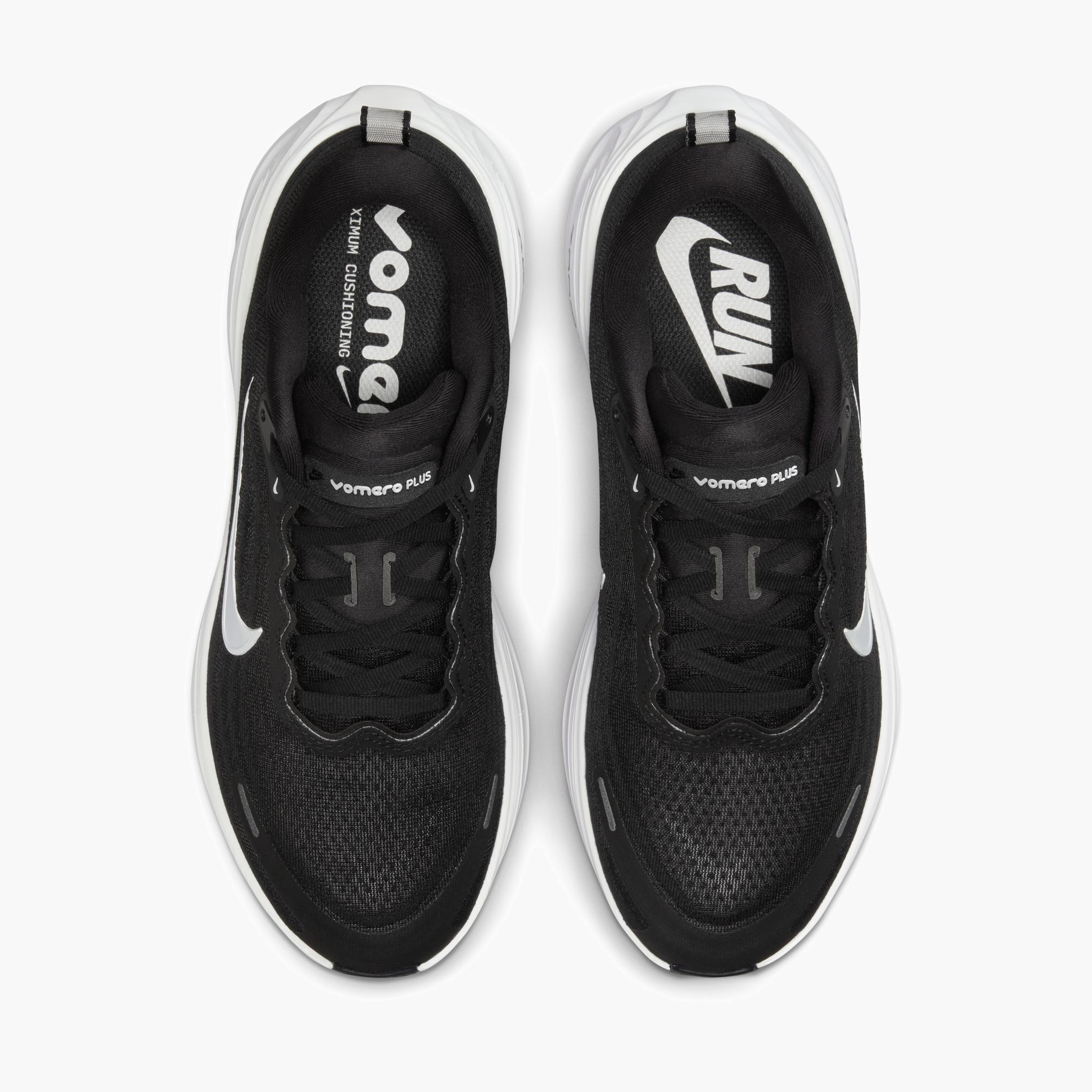 Overhead angle shot of Women's Vomero Plus in Black / White-Cool Grey-Mtlc Dark Grey