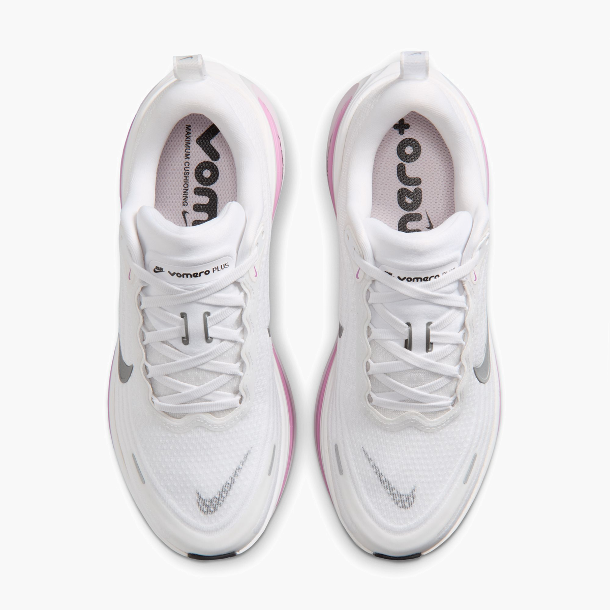 Overhead angle shot of Women's Vomero Plus in White / Metallic Silver-Bleached Lilac