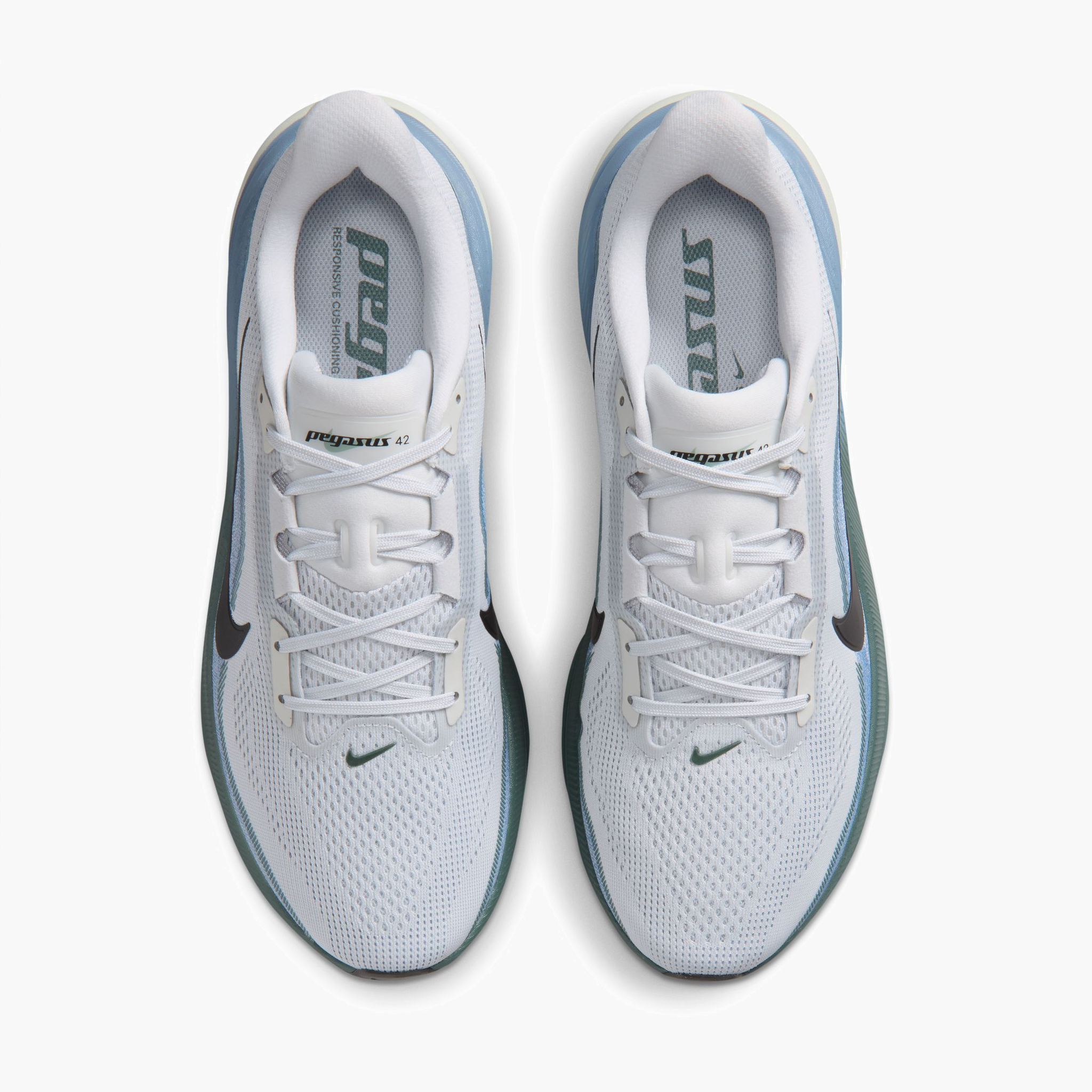 Overhead angle shot of Men's Pegasus 42 in Pure Platinum / Dark Obsidian-Work Blue