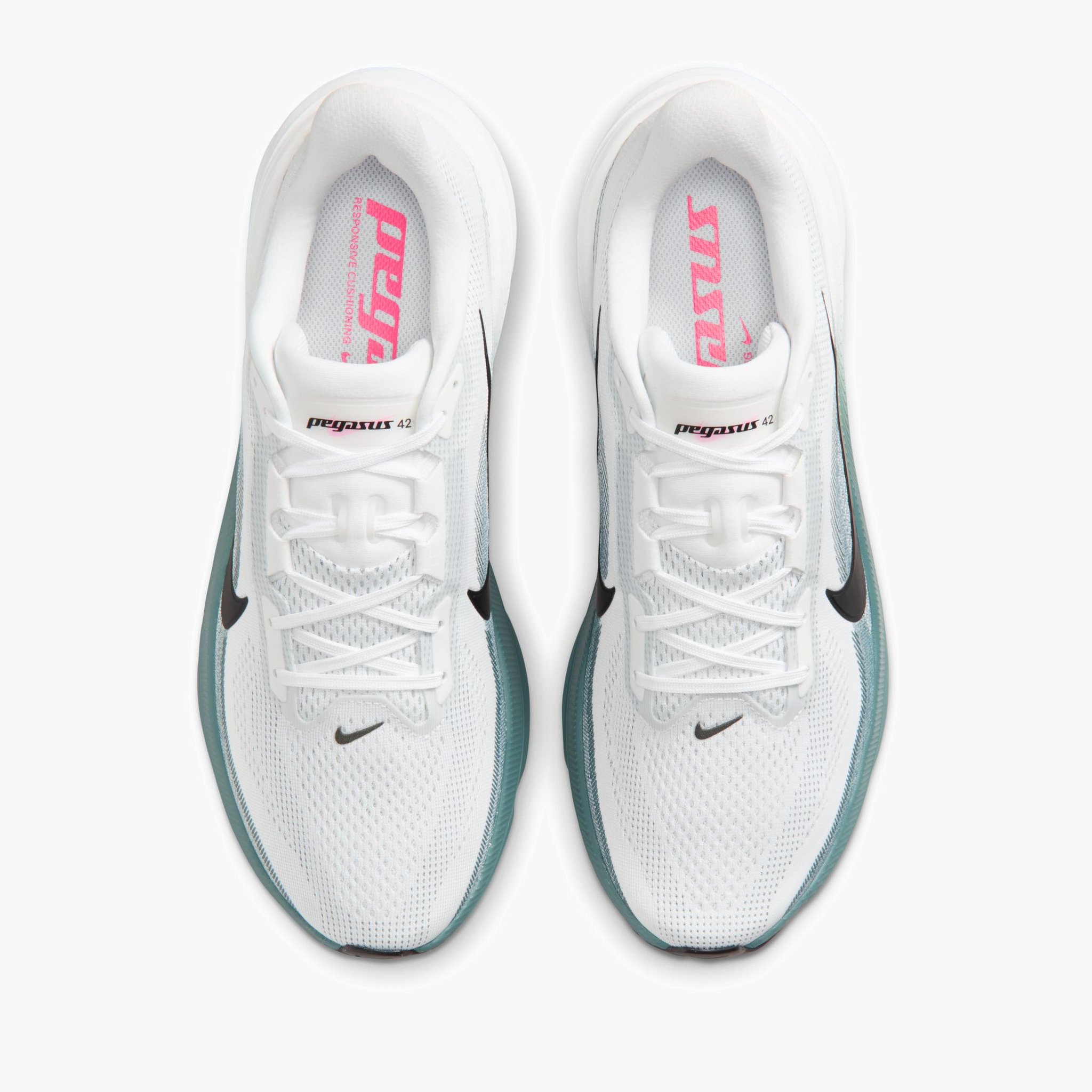 Overhead angle shot of Men's Pegasus 42 in White / Black-Mineral Slate-Hyper Pink