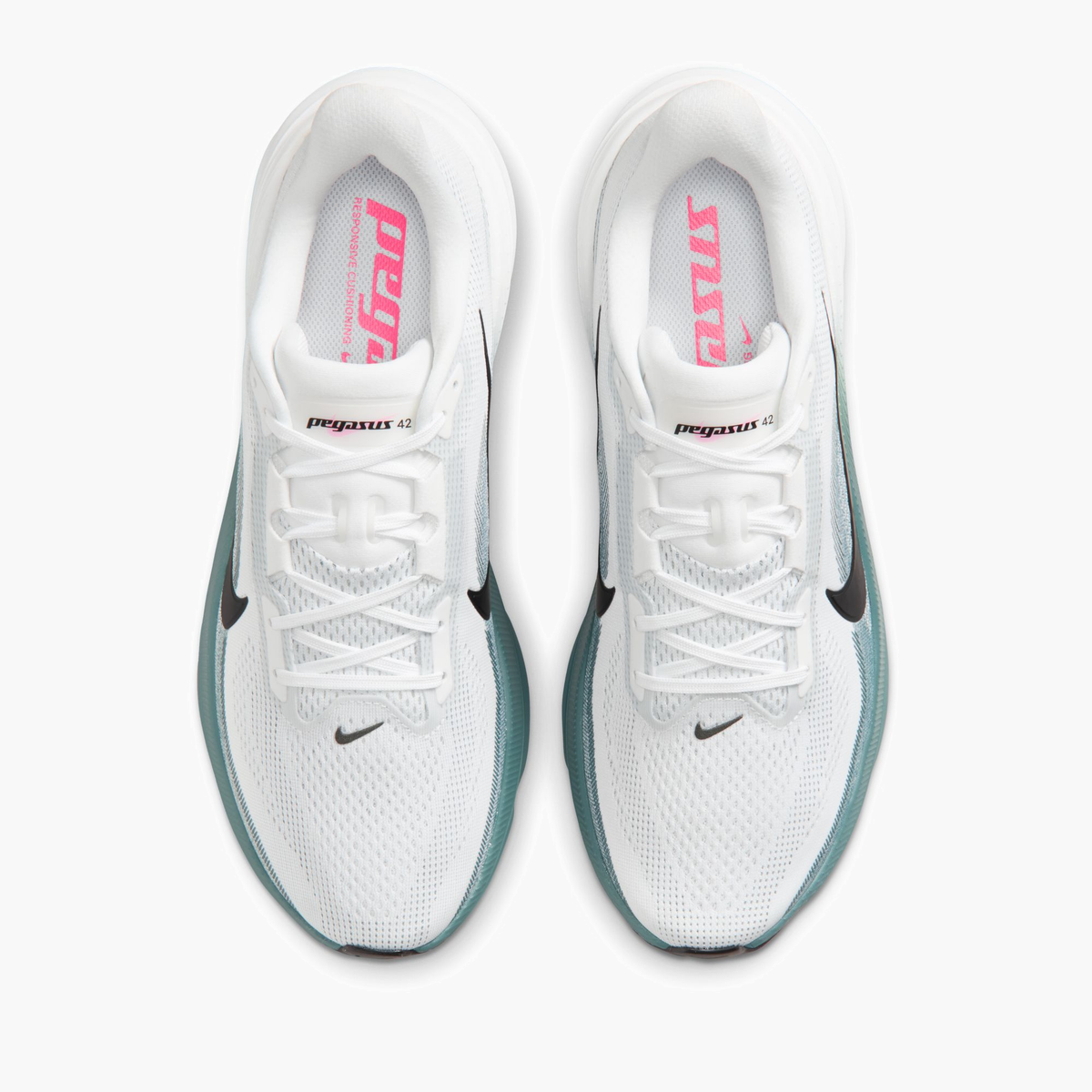 Overhead angle shot of Men's Pegasus 42 in White / Black-Mineral Slate-Hyper Pink