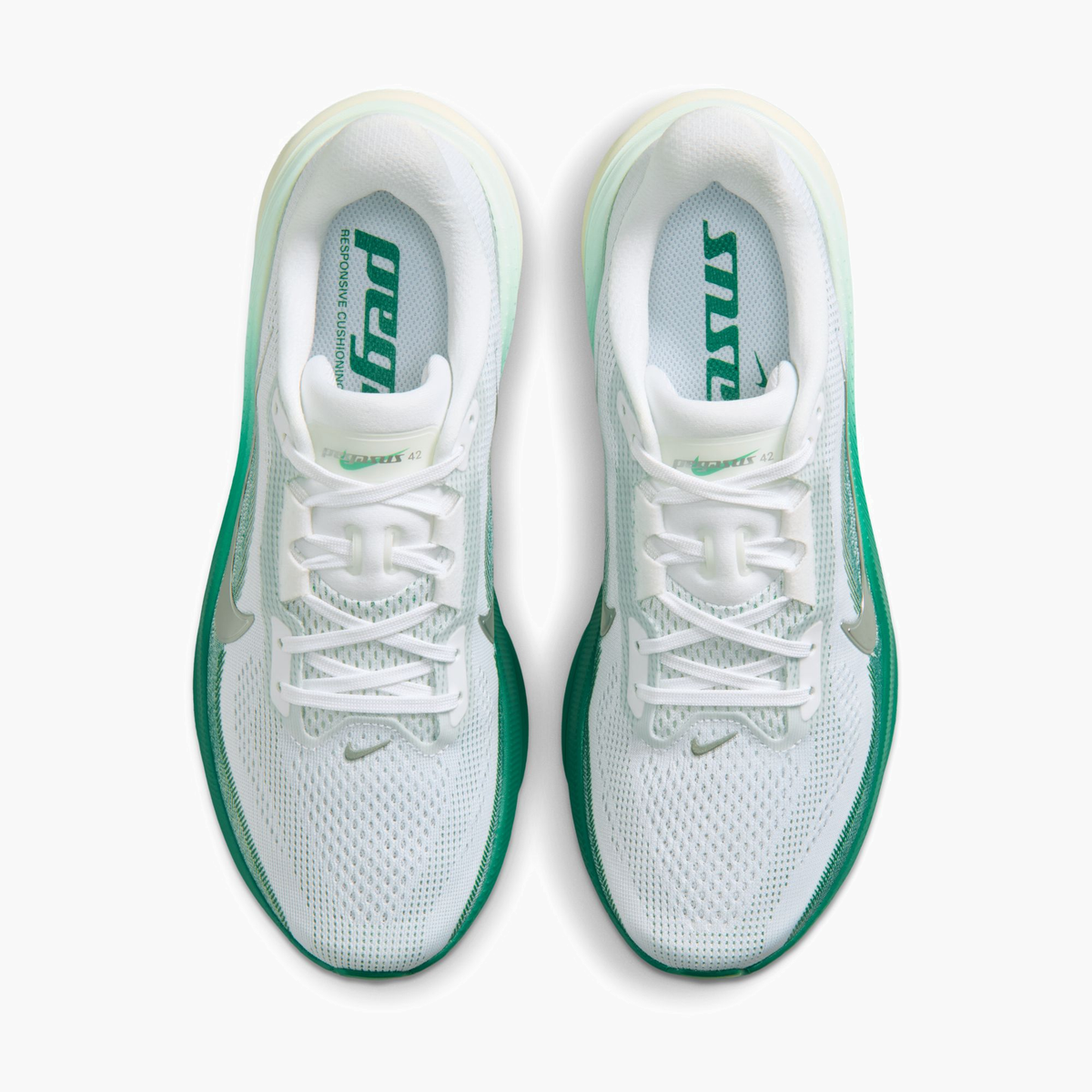 Overhead angle shot of Women's Pegasus 42 in White / Metallic Silver-Malachite