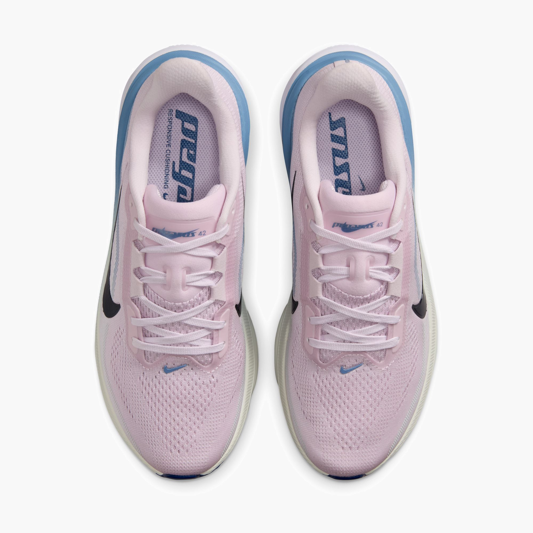 Overhead angle shot of Women's Pegasus 42 in Bleached Lilac / Blue Void-Work Blue