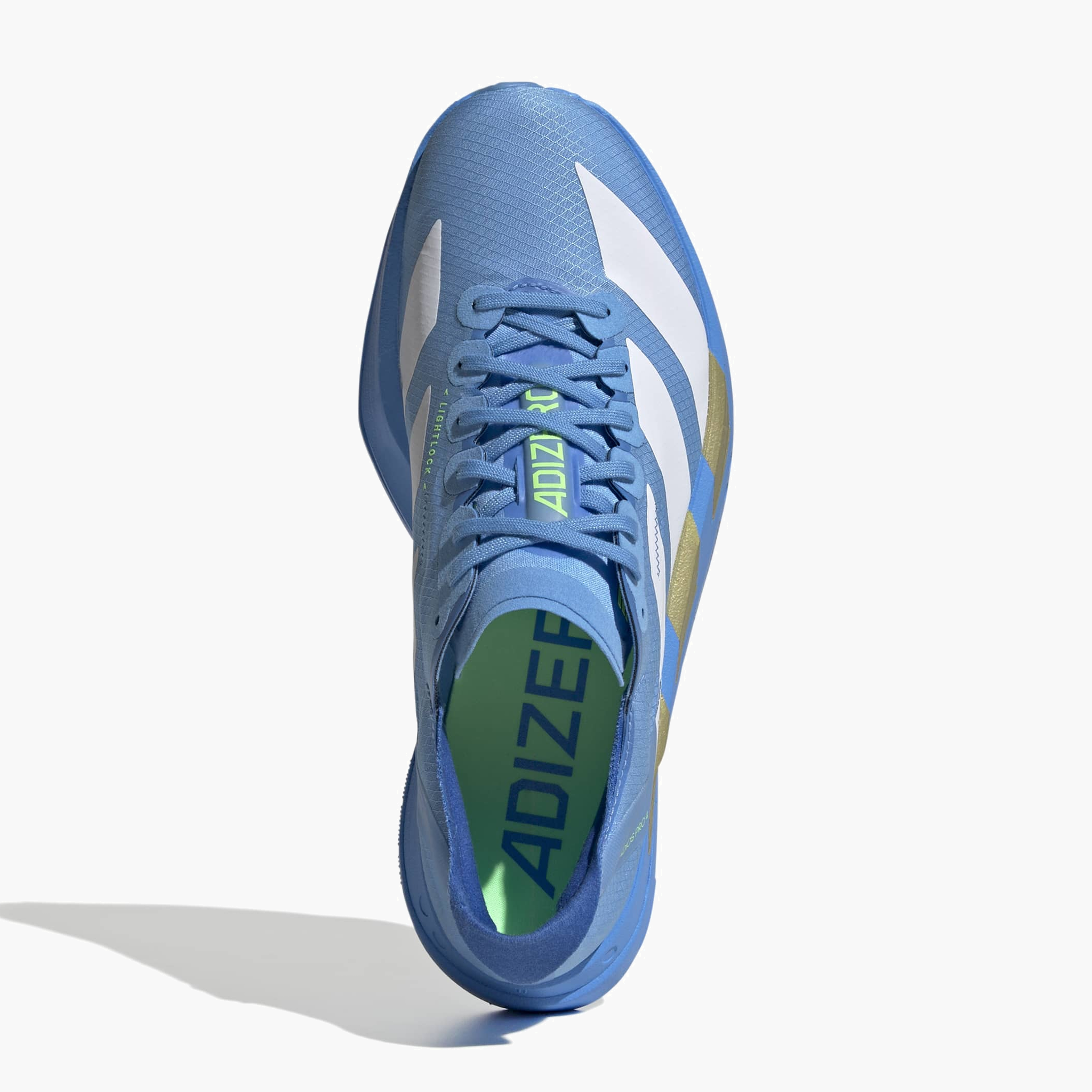 Overhead angle shot of Women's Adios Pro 4 in Ftwwht / Ftwwht / Limbur